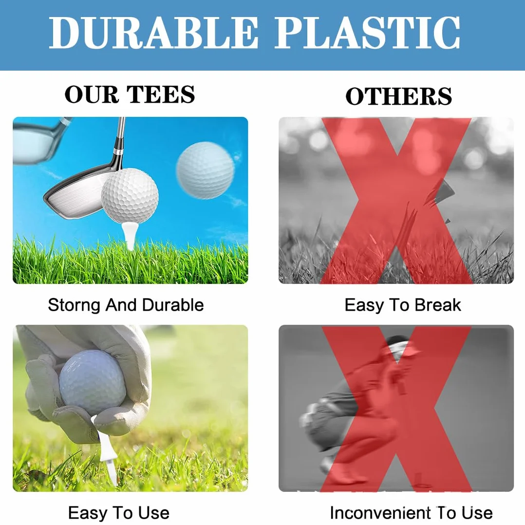 Tees de golf de plástico irrompibles, paquete de 48 unidades de 32-70 mm, fricción reducida y liberación lateral