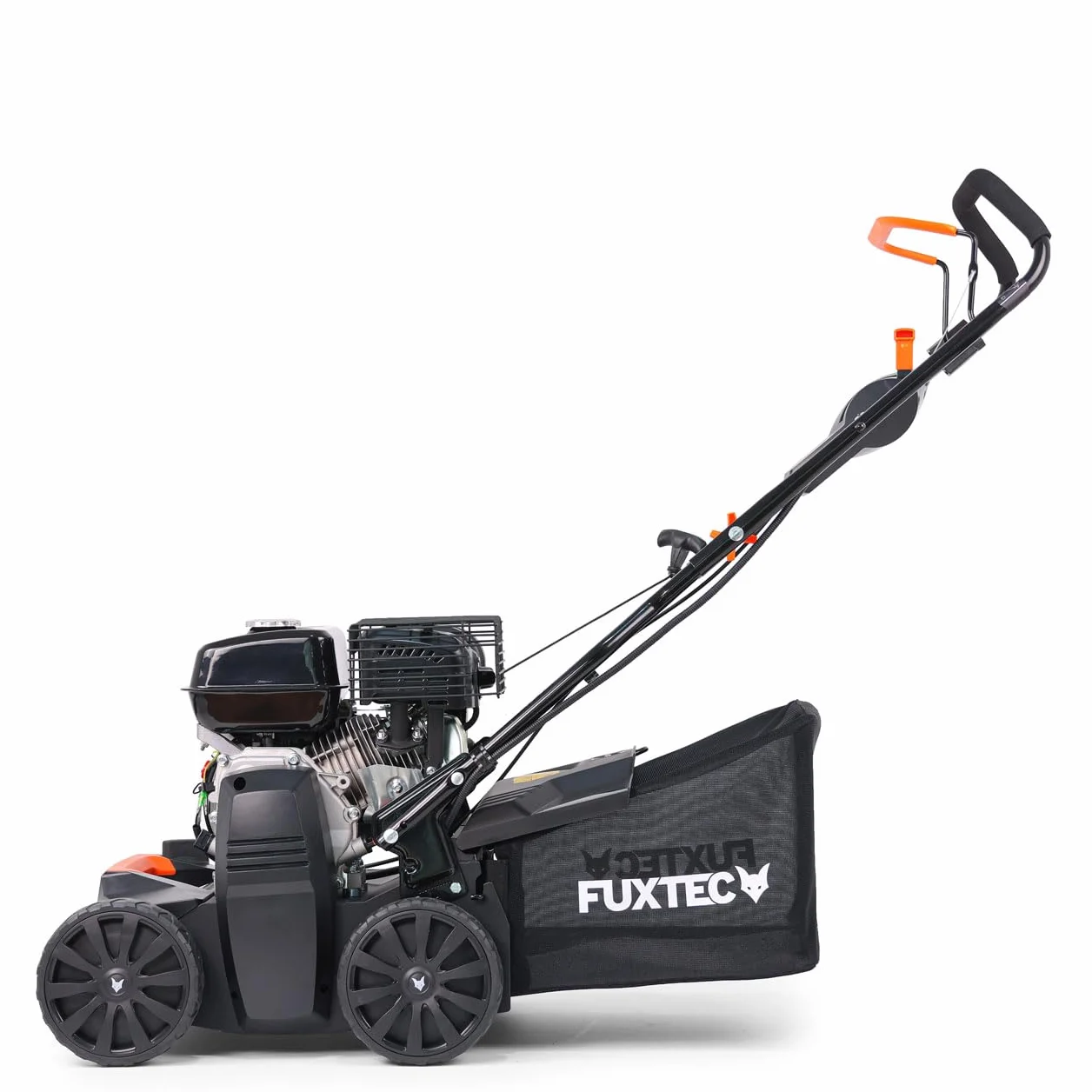 FUXTEC Escarificador Aireador de Gasolina 3 en 1 FX-BV240 Motor 4 tiempos 4,1 kW, rodillo con 18 cuchillas y 24 púas de resorte, asa de transporte y recolector de 45 L