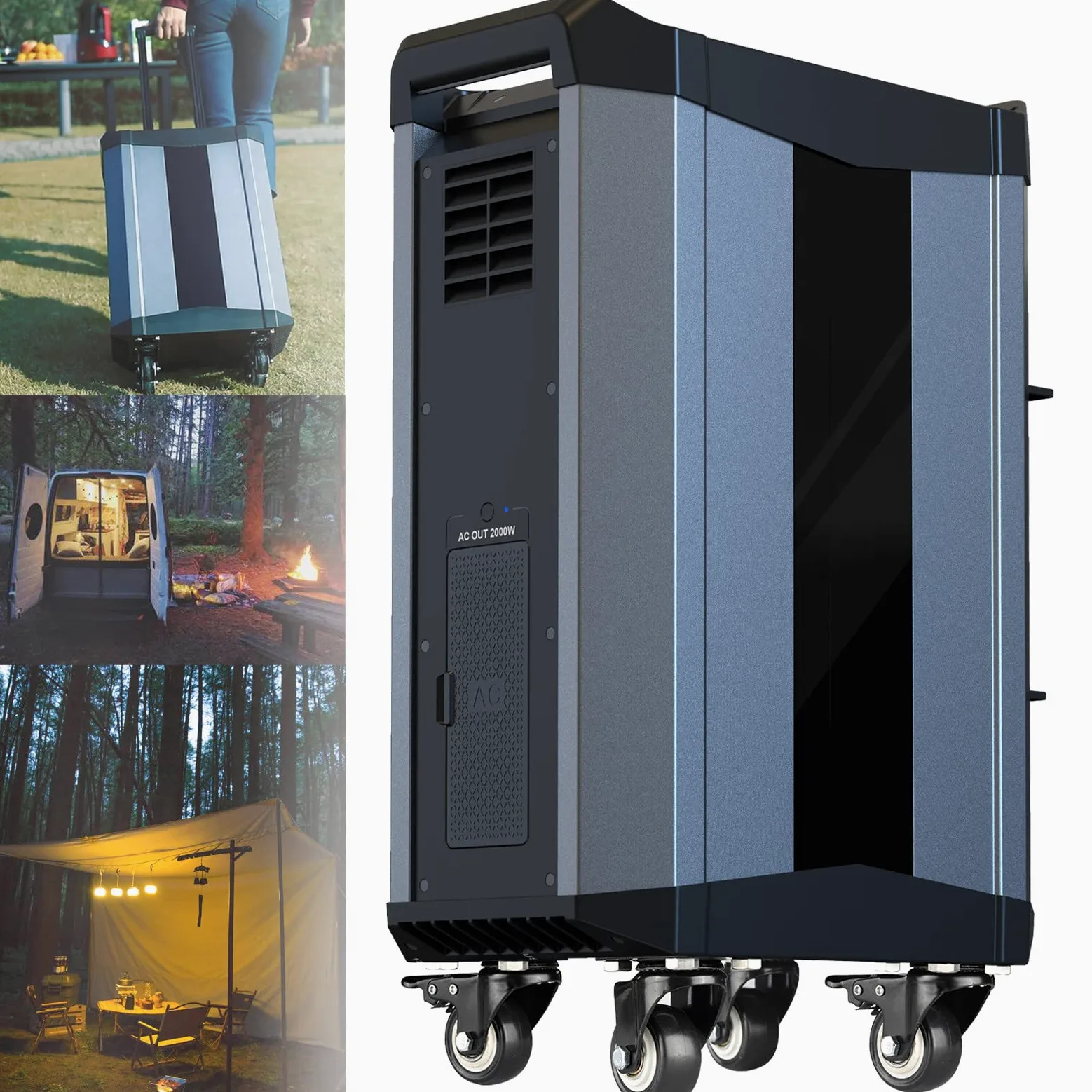 BONAD Generador Solar Portátil,2000W LiFePO4 Estación de Energía,Batería de Respaldo con 3 2000W CA Salidas (4000W Pico),Pantalla LCD,3×DC5V/3A,para Viajes al Aire Libre