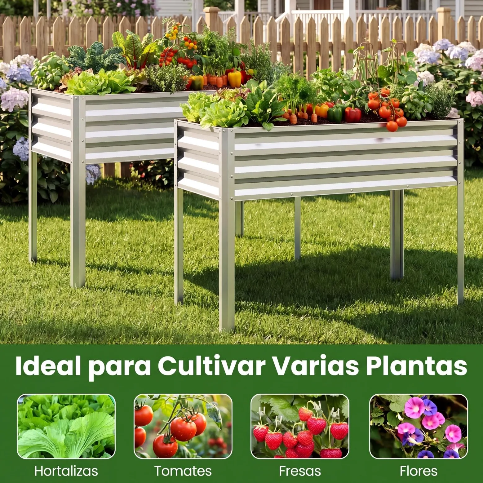 COSTWAY Huerto Urbano Terraza, Cama Elevada de Jardín de Metal con Recubrimiento Electroforético y Orificios de Drenaje, Jardinera Exterior Grande para Verdura, Flor, Fruta, 112x55x81 cm (Plateado)