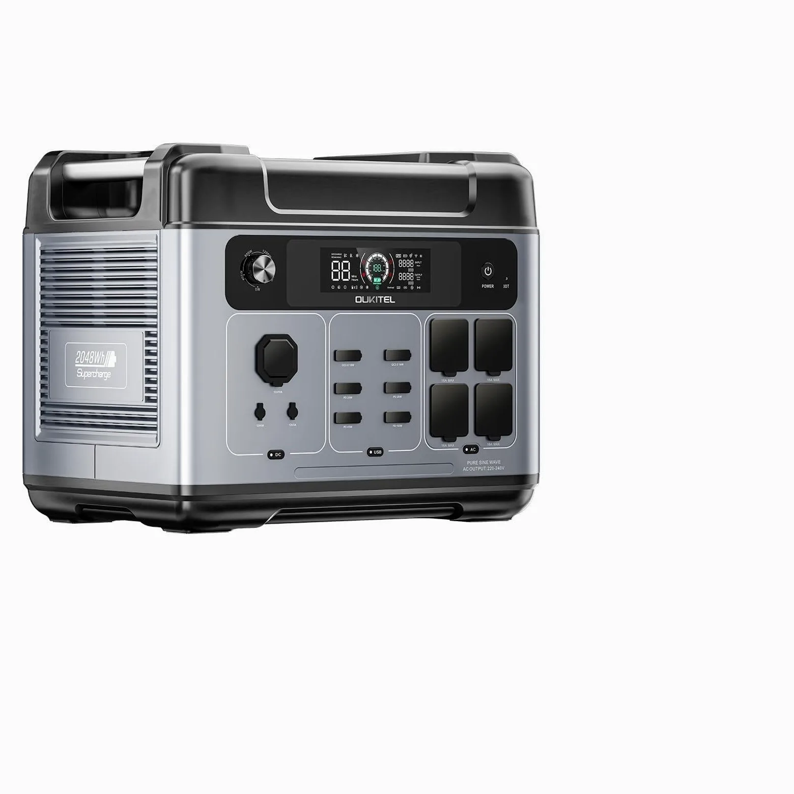 OUKITEL P2001 PLUS Estación de Energía Portátil 2048Wh Generador Solar 2400W Ruedas Telescópicas Fuente de Reserva LiFePO4 Camping Largas Estancias Exteriores