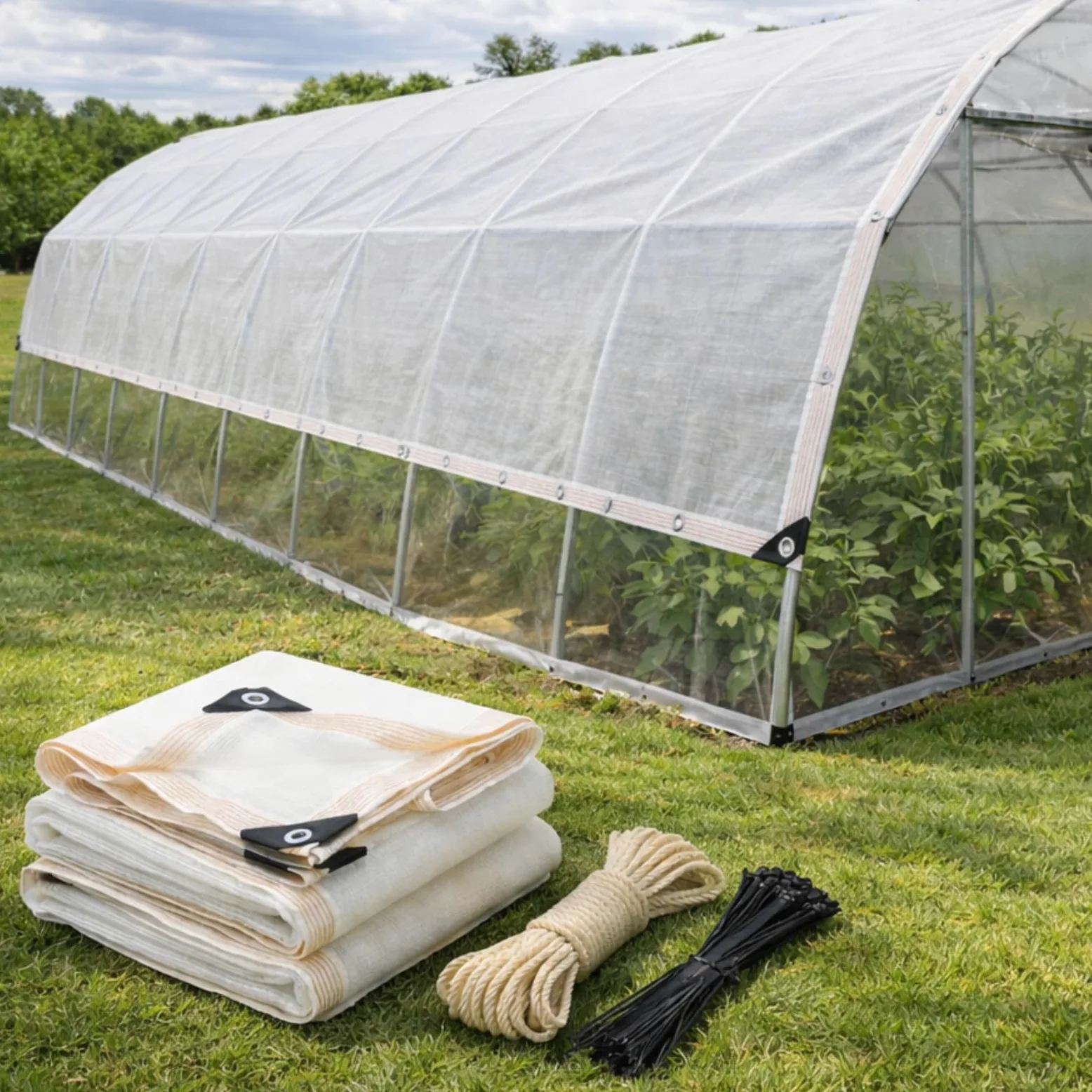 Tela de Sombra Blanca 50% con Ojales, Malla de Sombreo HDPE para Invernadero, Toldos Exterior Terraza, Malla Ocultacion para Verduras, Gallinero, Perrera, Patio(6X7M)