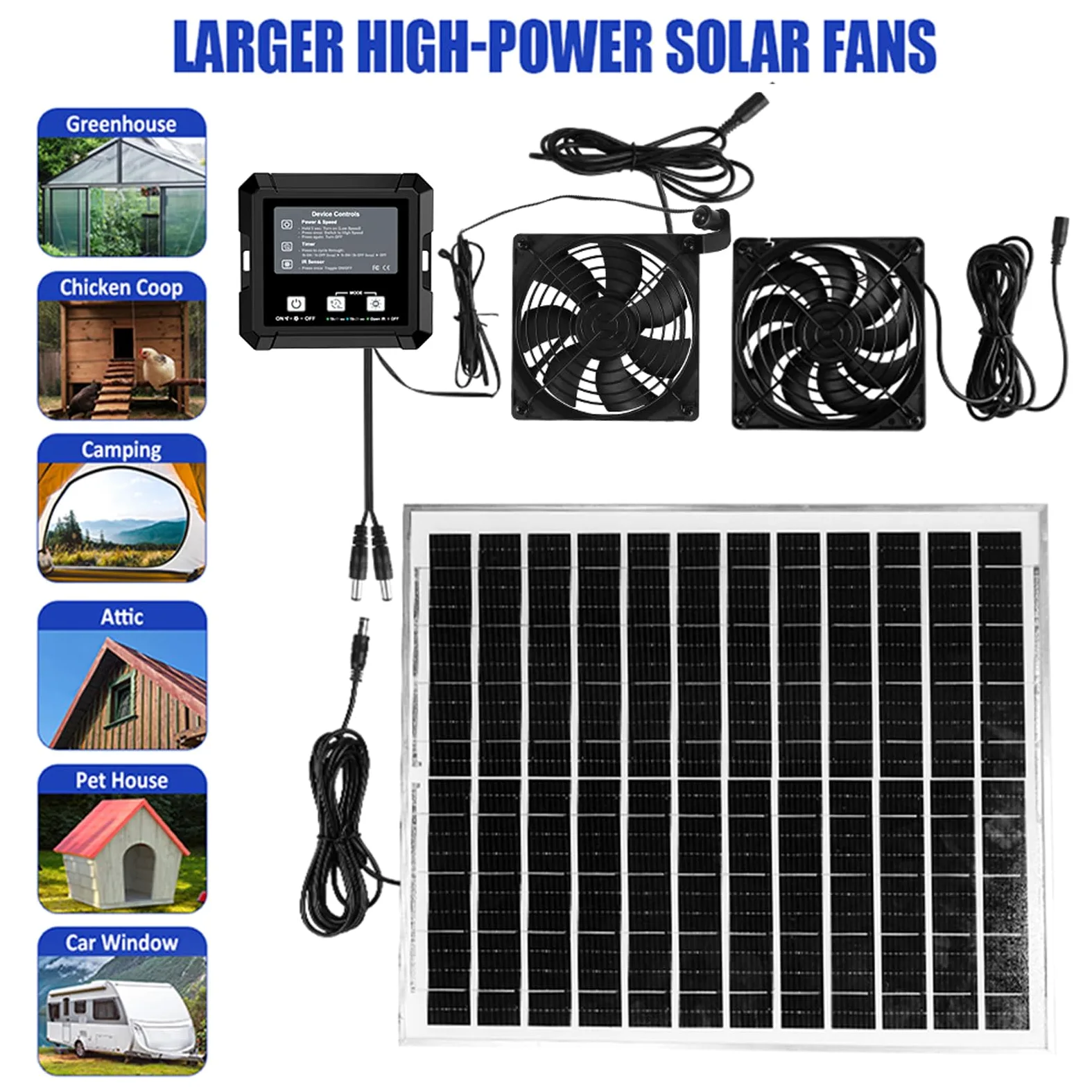 Denash Ventilador de Escape Solar, Ventilador de 2 Velocidades con Energía Solar, 3 Modos de Arranque Ajustables, de Gallinero para Invernadero, de Aire de Escape Impermeable con Ventilación