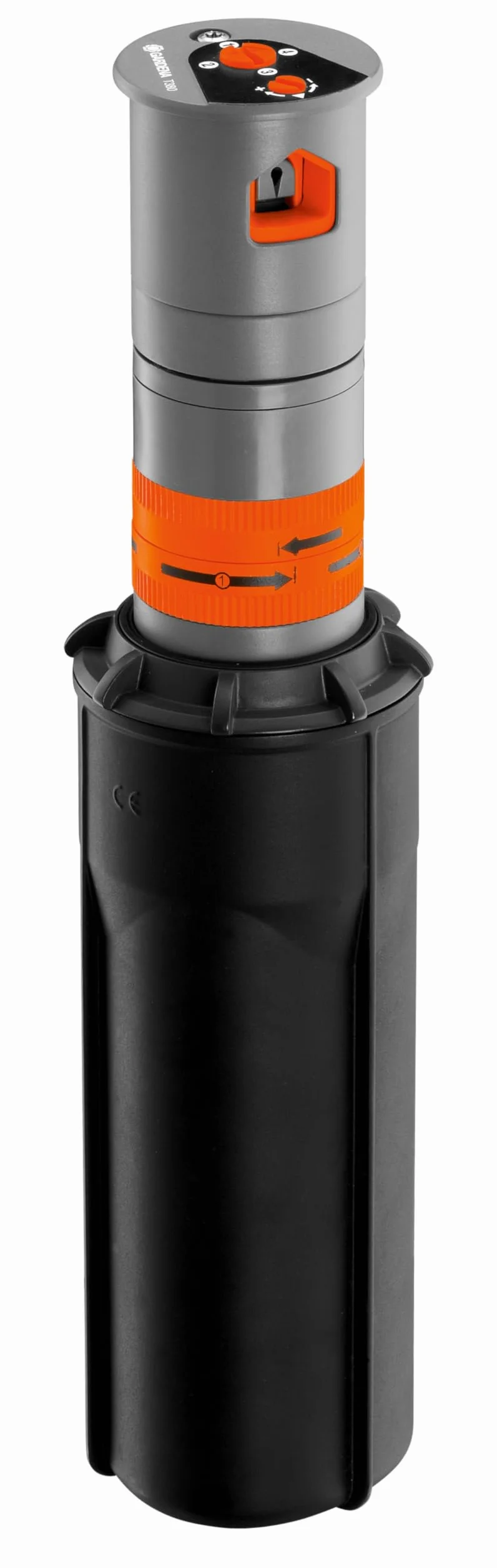 Gardena Rociador Sistema de rociadores emergente de turbina T380: Sistema de riego para céspedes más grandes de hasta 380 m², rango de alcance ajustable (6-11 m) y ajuste de sector continuo