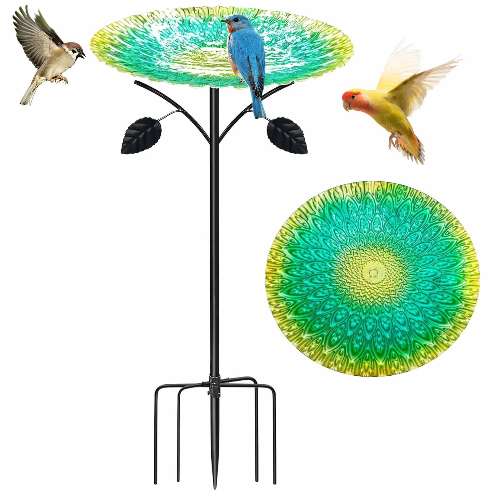 Bebedero para pájaros de pie, grande, 83 cm, de metal, baño para pájaros de pie, para jardín, resistente al invierno para exteriores, bebedero de agua antiguo para pájaros, bebedero de jardín con base