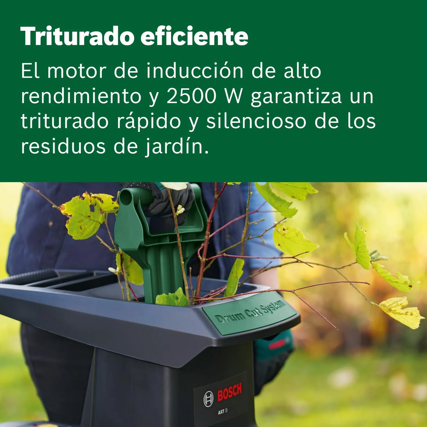 Bosch desmenuzadora silenciosa de jardín AXT 25 D (2500 W; apta para madera y zarzas duras; caja de recogida integrada de 53 L)
