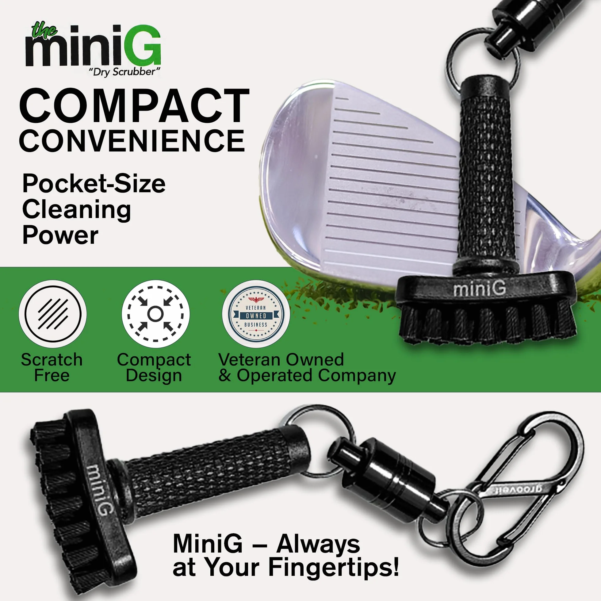 Grooveit Mini G The Dry Scrubber Cepillo de Limpieza para Palos de Golf, Negro
