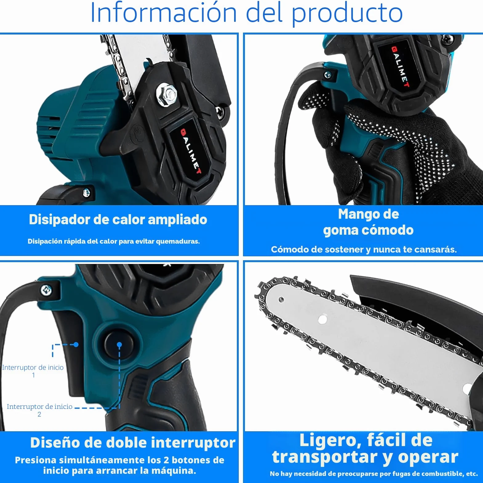Motosierra eléctrica de 6 pulgadas con 2 baterías de 6000mAh y cargador
