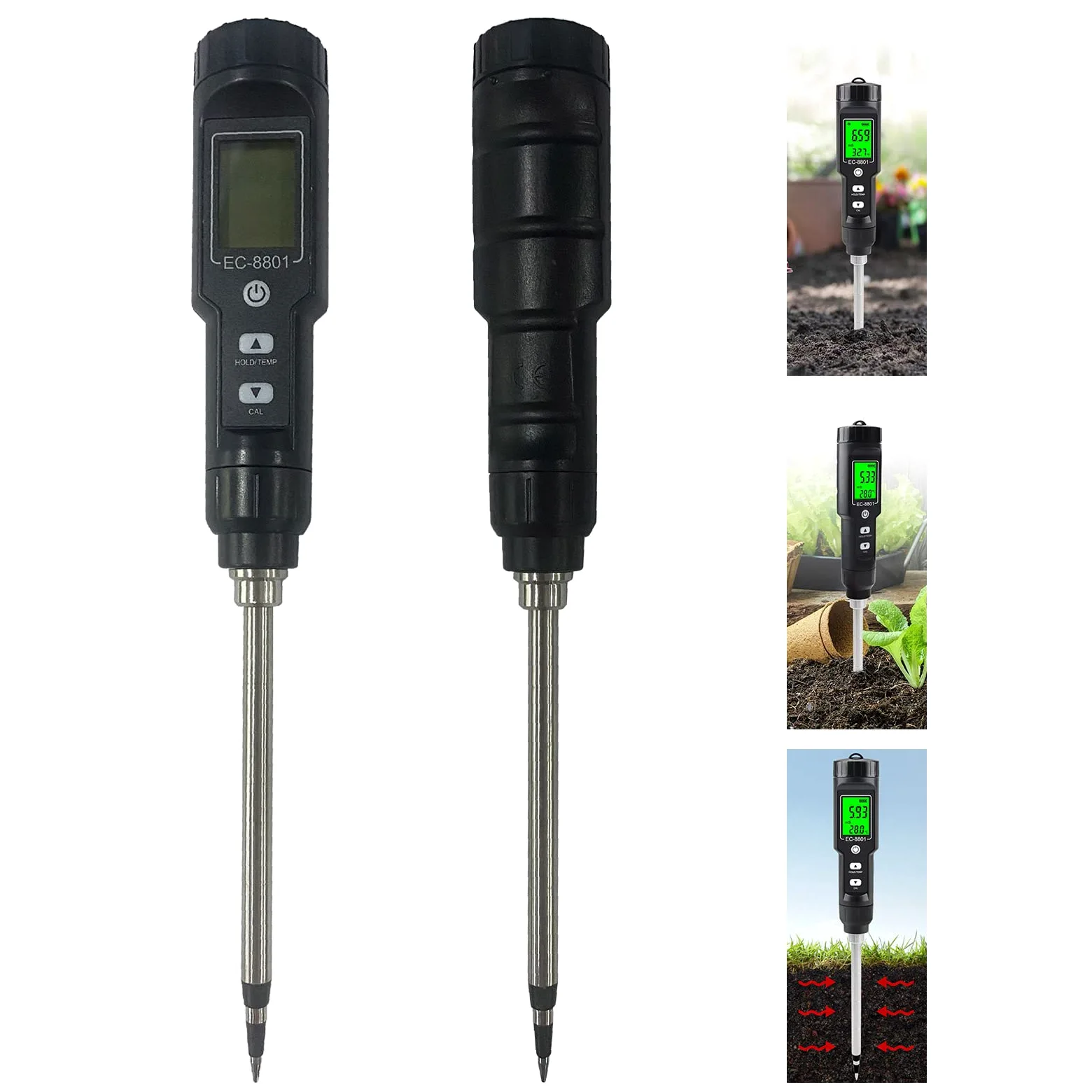 Medidor de salinidad del suelo con sonda larga, higrómetro profesional para macetas grandes, higrómetro agrícola, higrómetro para humidor de puros, termómetro de humedad interior y suelo Ec