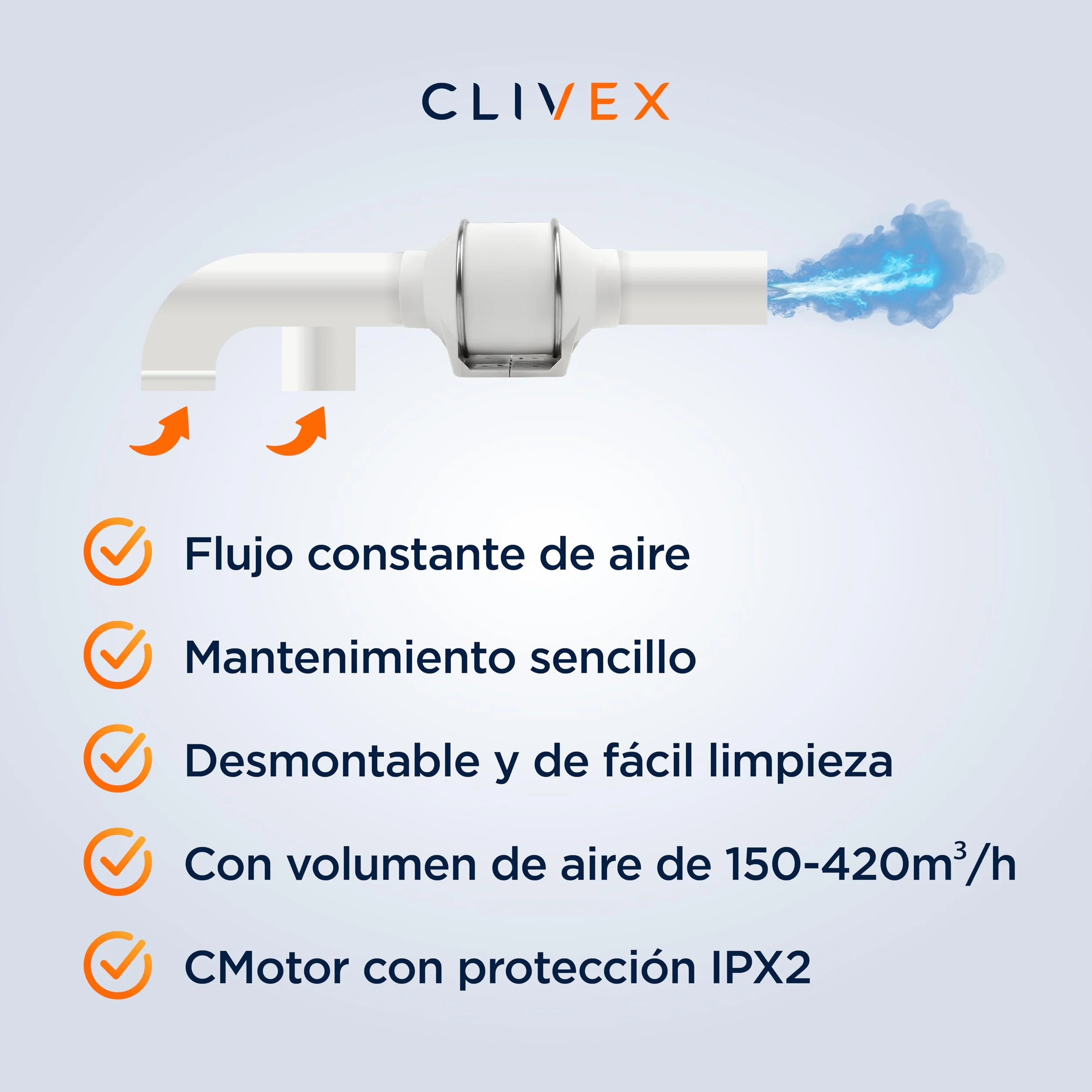 Clivex TT Extractor en línea en Diferentes tamaños. Motor eficiente (ø150mm (420m³h))