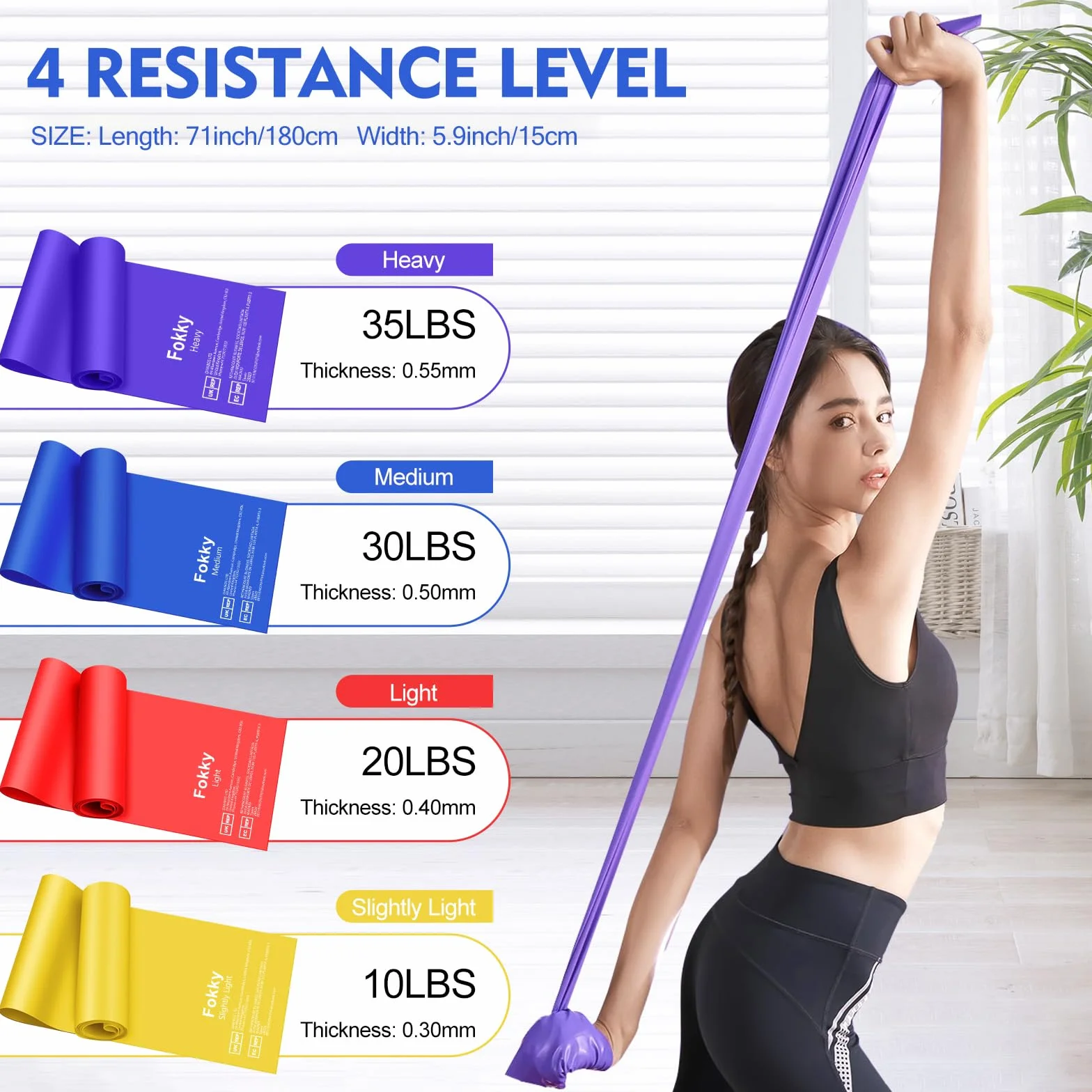 Fokky Gomas Elasticas Musculacion Set de 4 1.8M Bandas Elasticas con Bolsa de Transporte