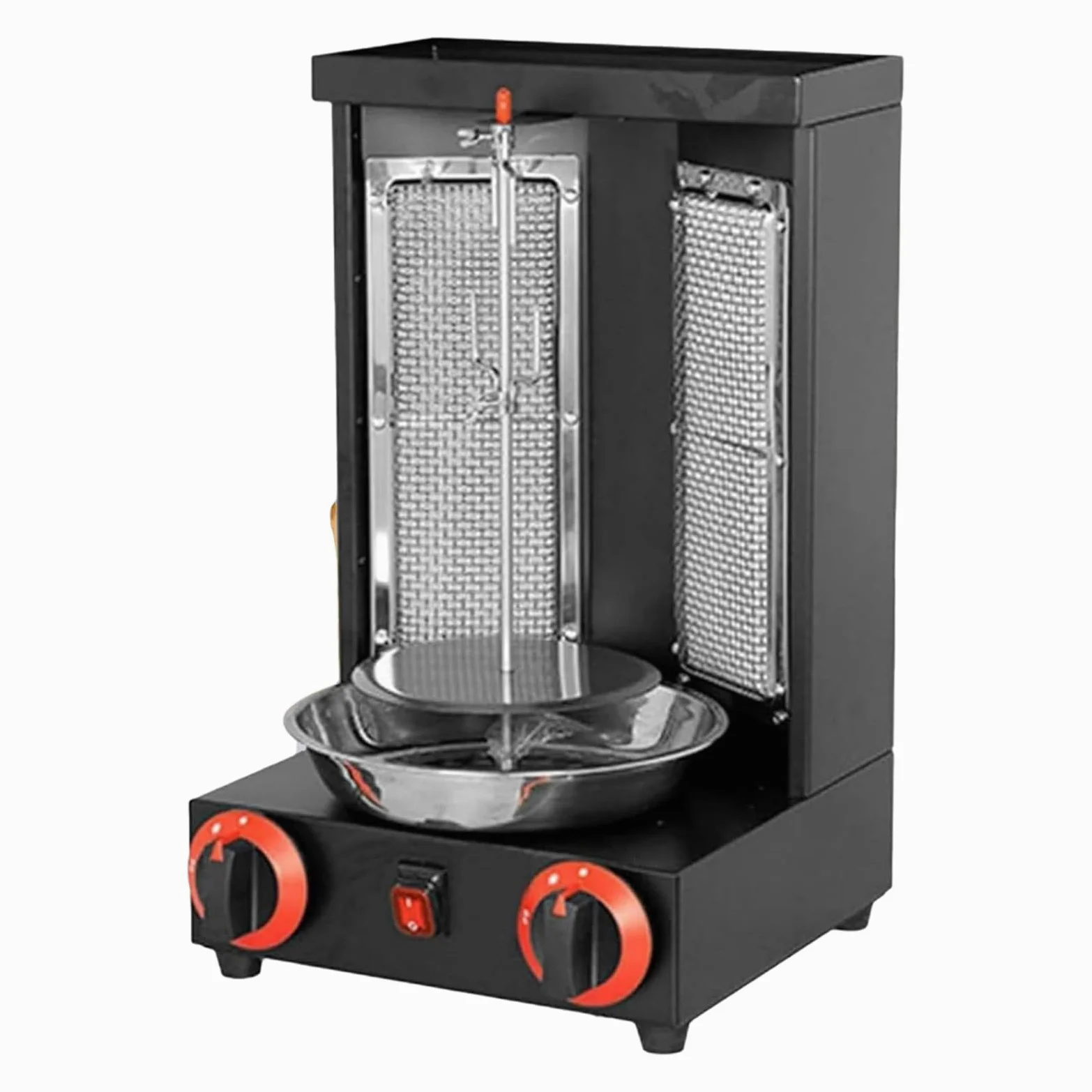 Horno Asador Vertical A Gas, Horno Asador Gyro, Máquina De Gas para Kebab Doner, con 2 Quemadores, Capacidad De 13 Libras, con Bandeja De Aceite, para Reuniones Familiares Black