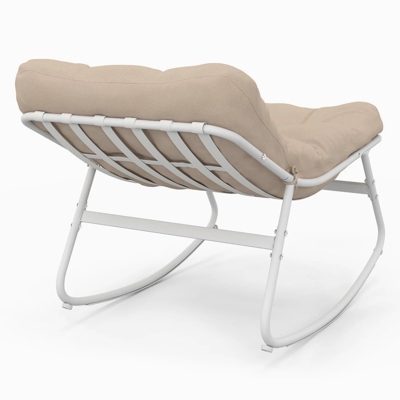 IDMarket - Juego de 2 sillones de jardín mecedora Arona, color blanco, cojines beige