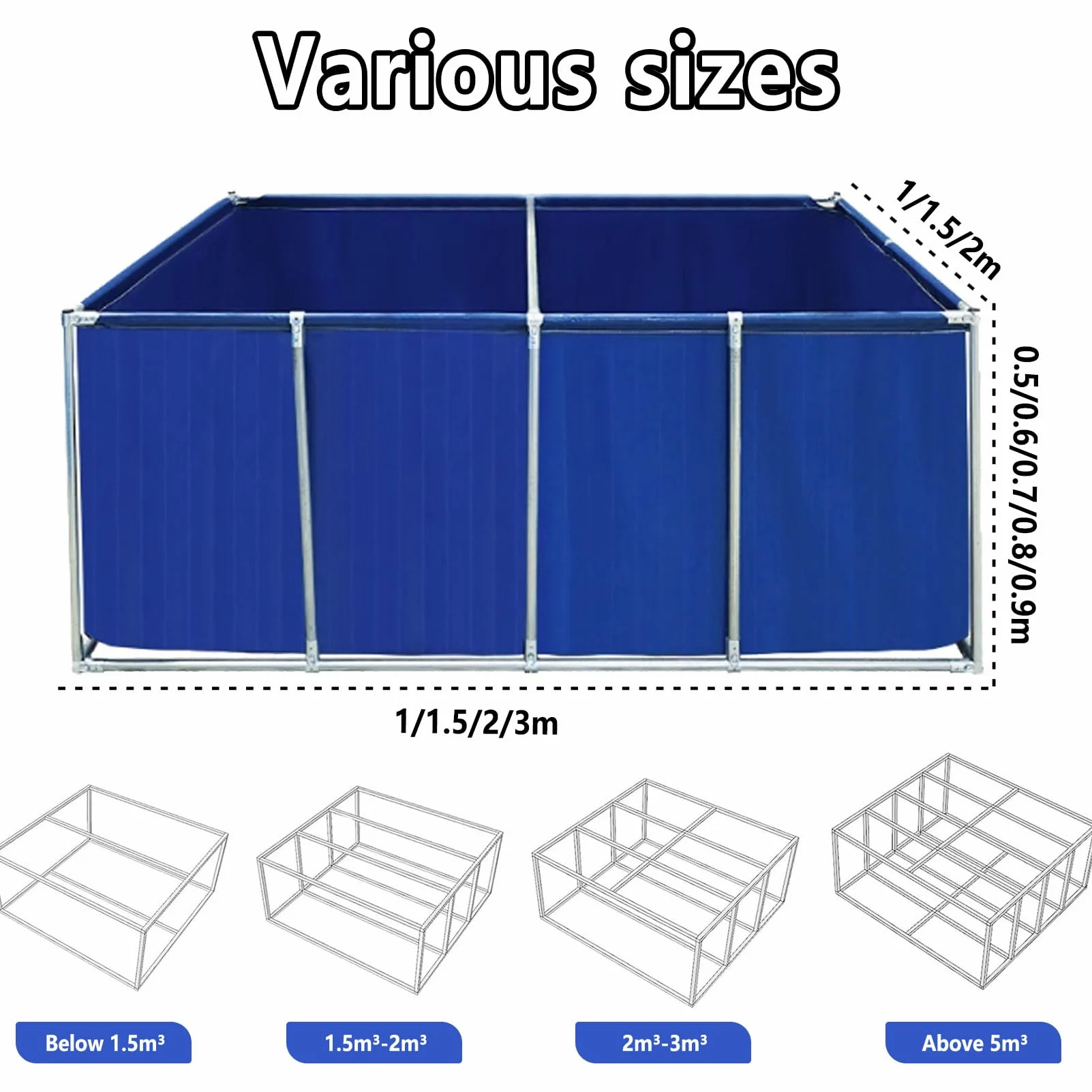 Tanque de agua temporal de cultivo de 1,5 x 1 x 0,6 m, ideal para peces de agua salada, almacenamiento y visualización, solución acuática portátil duradera al aire libre