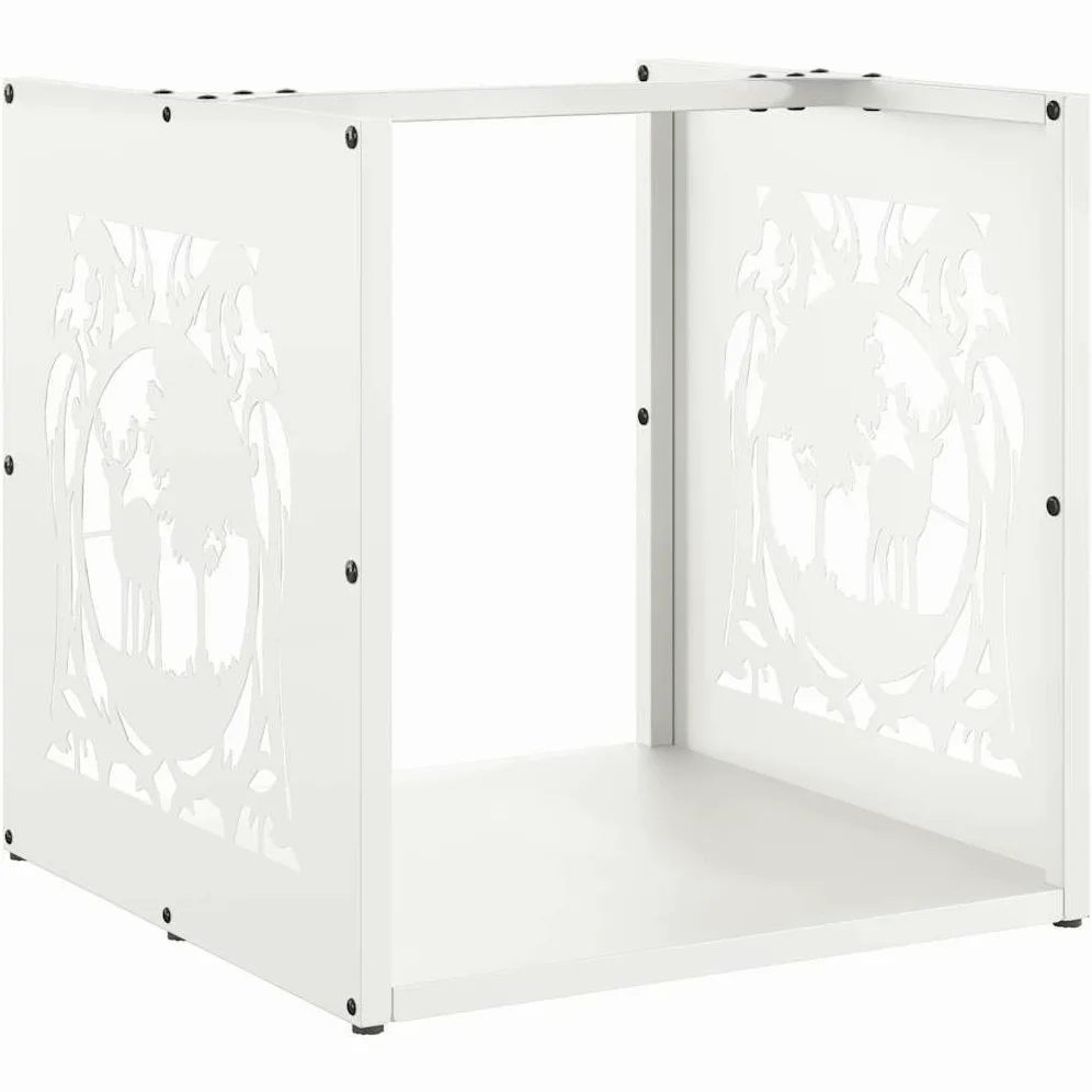 Estantería para leña blanca de acero laminado en frío, 40 x 40 x 40 cm, soporte estable para leña para interior y exterior, almacenamiento de madera de gran capacidad, ideal para salón, terraza