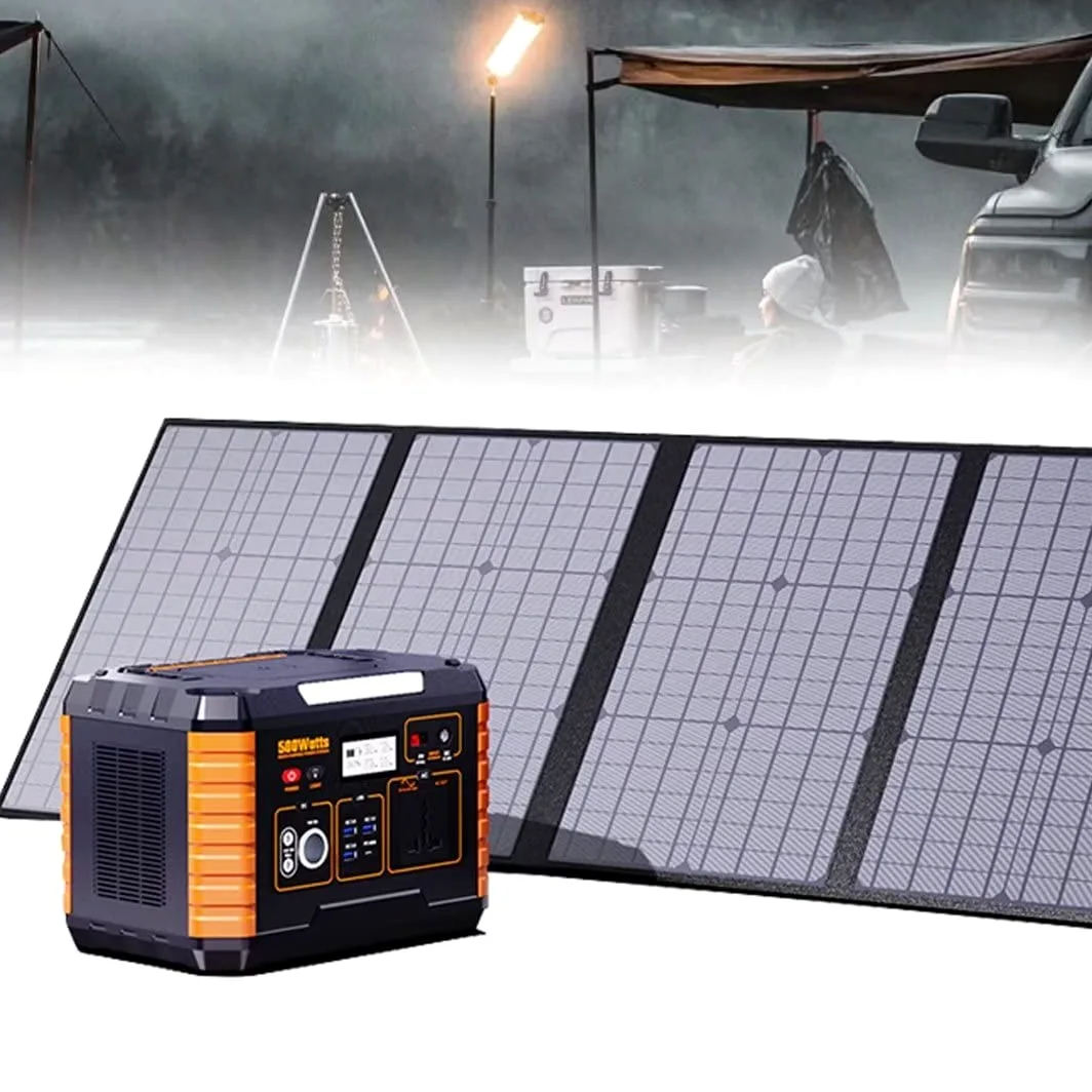 Central eléctrica portátil 500w, generador al aire libre, con paneles solares de 120w, generador inversor, con enchufe de corriente continua para emergencias de viaje en autocaravanas domésticas