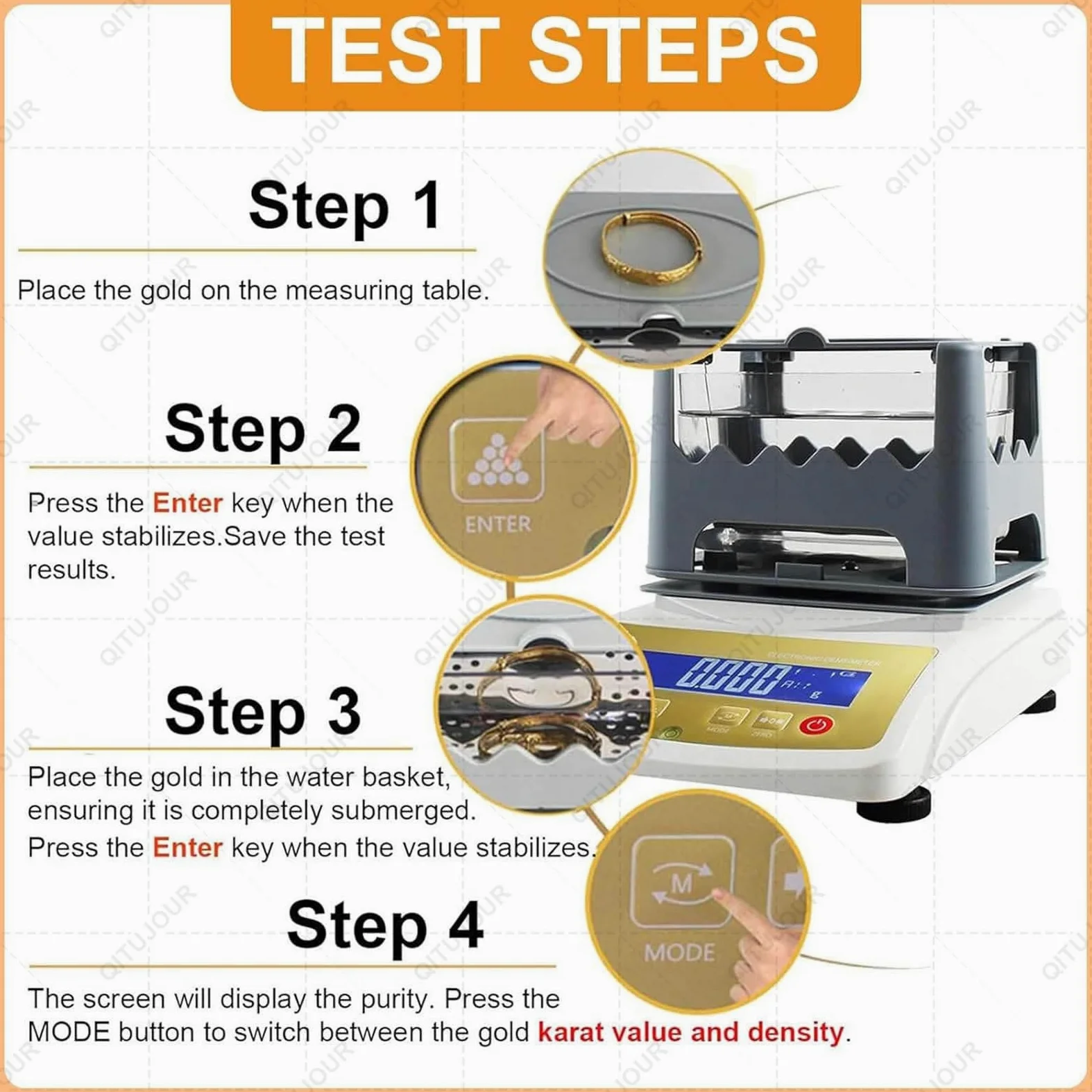 Probador de pureza de oro con pantalla LCD, máquina de prueba de metales preciosos, medidor de densidad de platino, prueba de pureza de joyería de 0,001 g para laboratorio y joyería