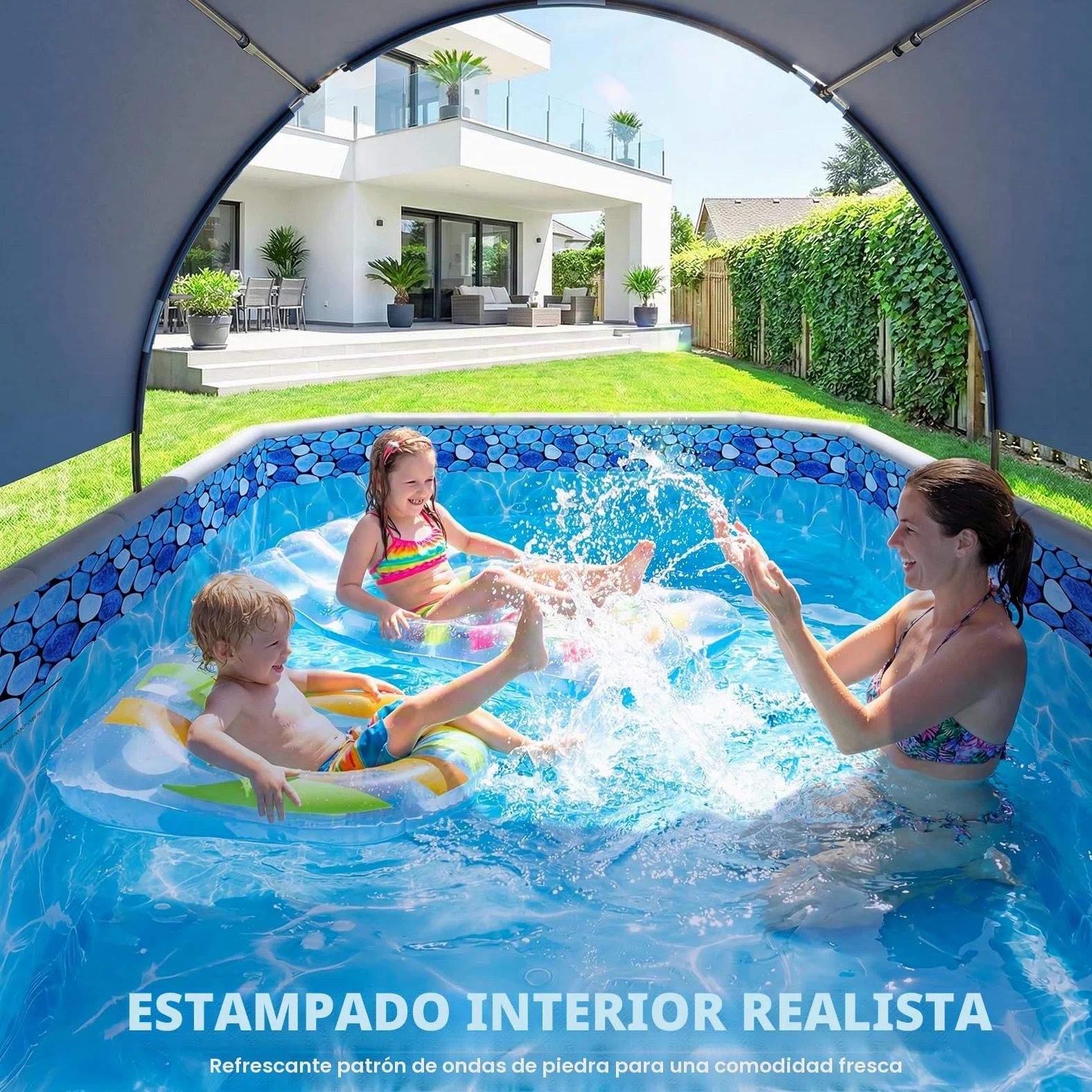 Luxfero Piscina Desmontable Rectangular con Toldo Solar, Piscina Desmontable Tubular Plegable, Piscina Rectangular de Exterior Épaissi, Fácil de Guardar Piscina para Adultos y Niños, 228 x 127 x 50 cm