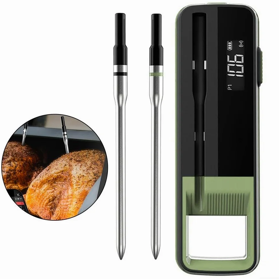Termómetro inalámbrico para carne con aplicación inteligente, sonda digital para barbacoa para parrilla y horno, rango de 100 m, -30 °C a 300 °C, sensor de temperatura de alimentos de acero inoxidable