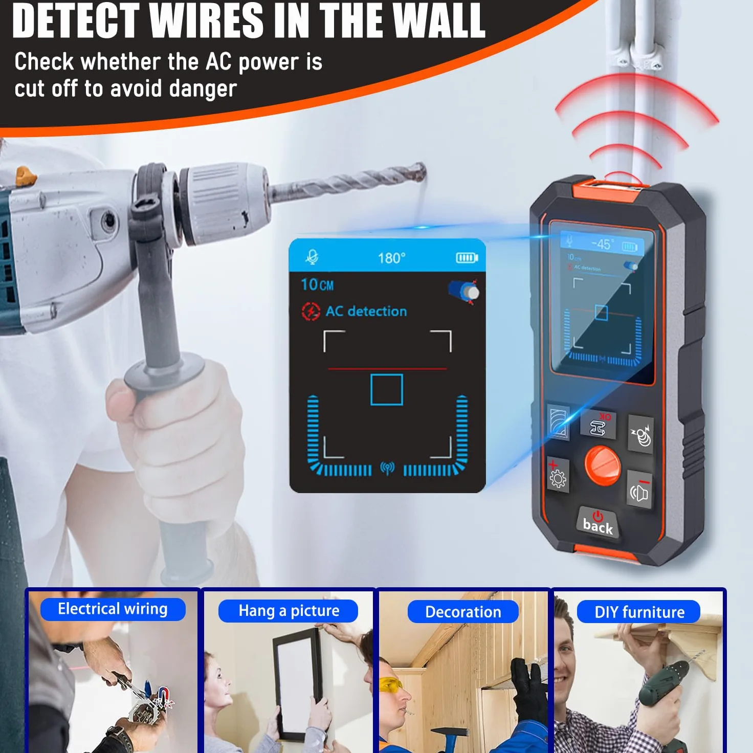 Localizador de línea profesional, multifuncional, detector de escáner de pared, detector para madera, metales, metales no ferrosos, cables, con indicador acústico y visual