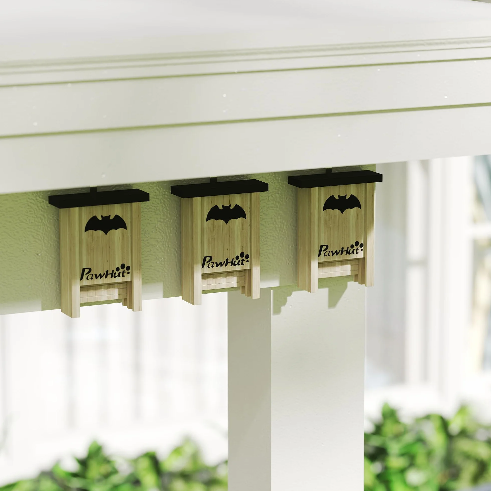 Juego de 3 cajas para murciélagos PawHut, casa para murciélagos, caja nido para murciélagos, caja para murciélagos para colgar en jardines, huertos, granjas, madera de abeto, 18 x 6 x 22,5 cm,