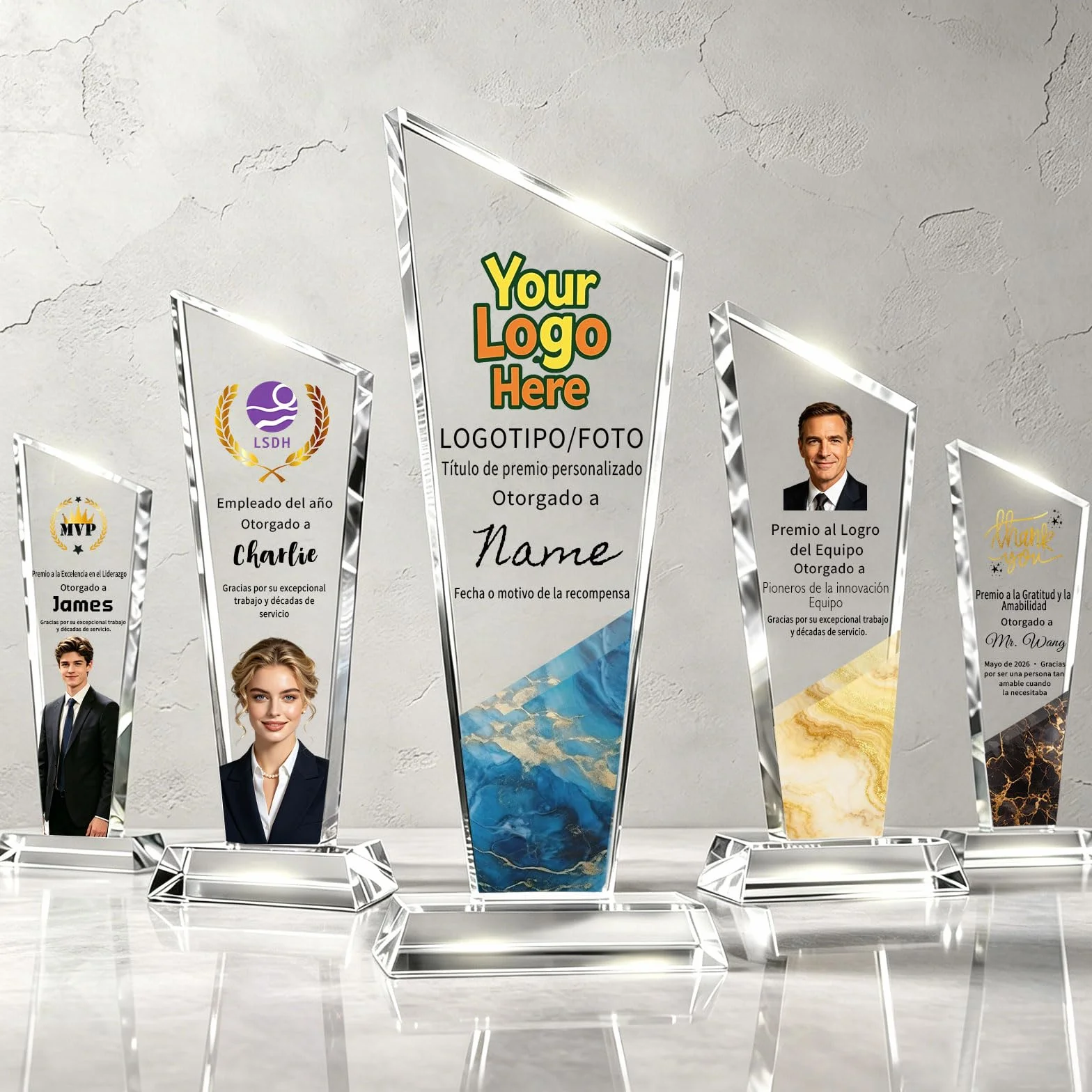 Trofeo Personalizado de Cristal K9 con Foto y Texto, Reconocimiento para Empresas
