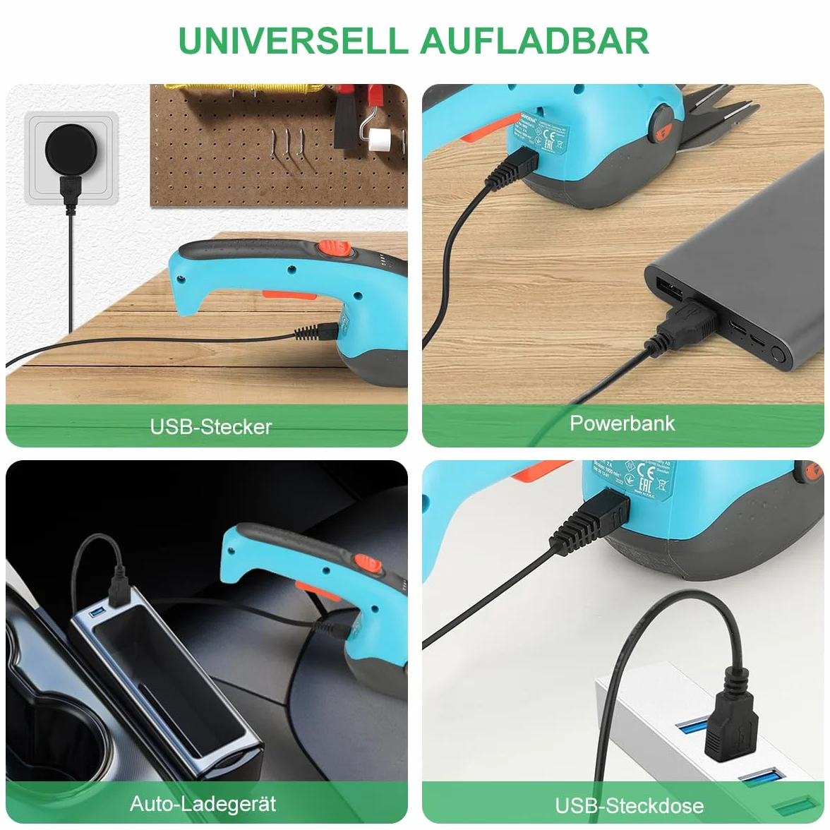 Lenink Cable de carga USB de repuesto de 100 cm, compatible con Gardena Set ClassicCut Li 9853, 9854, 9855 ComfortCut Li 9856, 9857, 9858 tijeras de césped (no compatible con batería Cut Li y conector