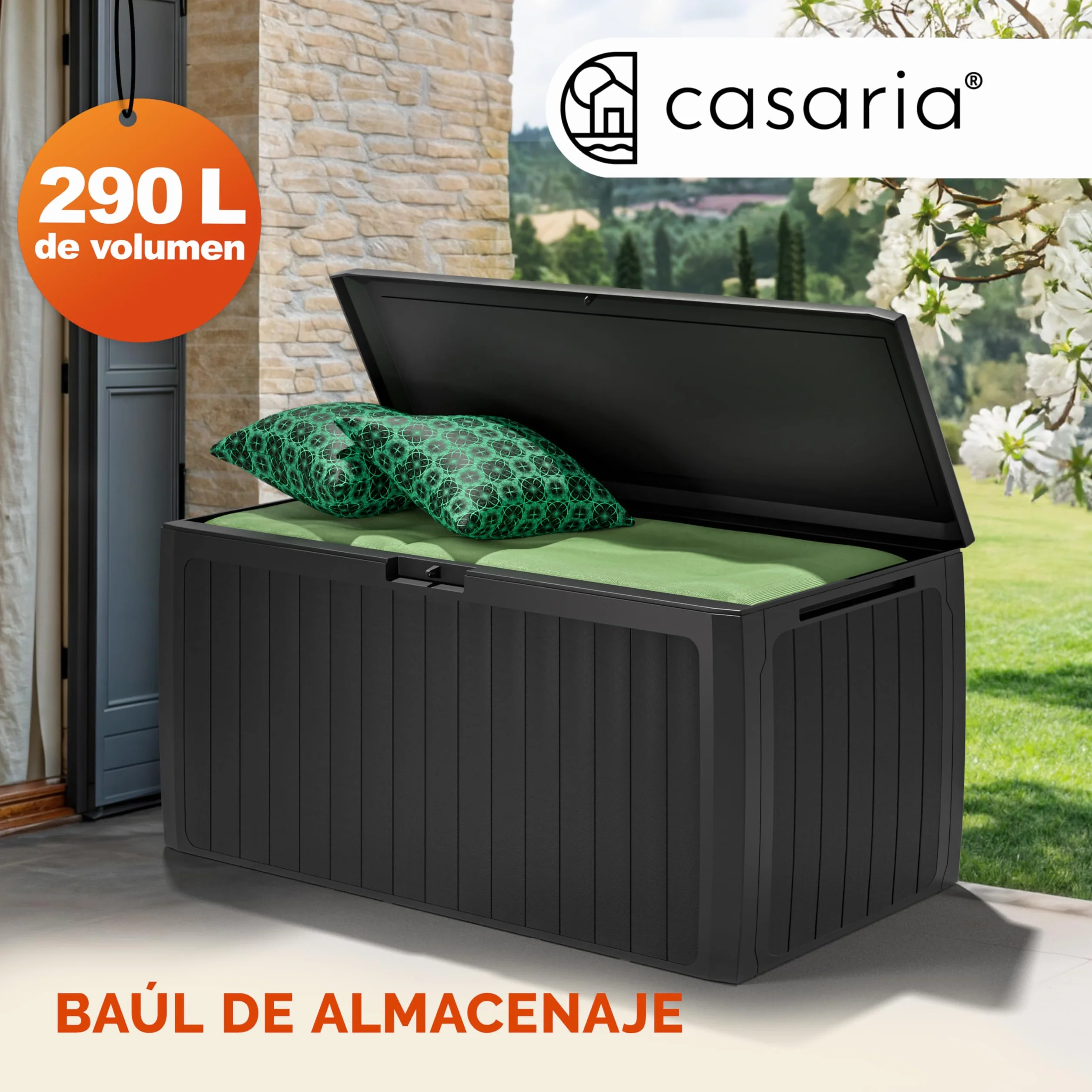 CASARIA® Arcón Jardín Exterior Baúl Almacenaje 290L con 6 Ruedas Asas Resistente Intemperie Rayos UV Caja Cojines 117x47x60cm Antracita
