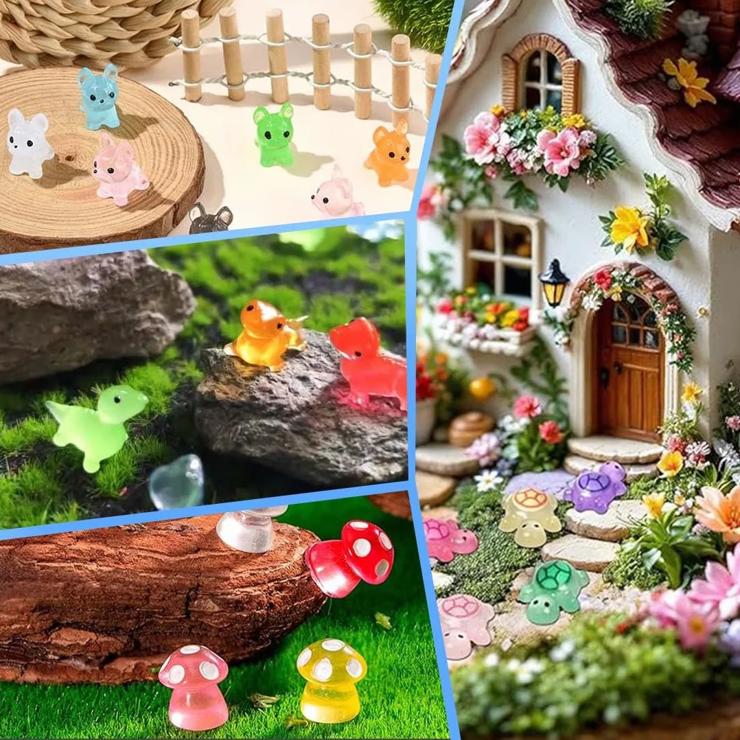 100 piezas de animales pequeños de resina, mini animales de resina que brillan en la oscuridad, para jardín, paisaje, casa de muñecas, adorno DIY, cumpleaños