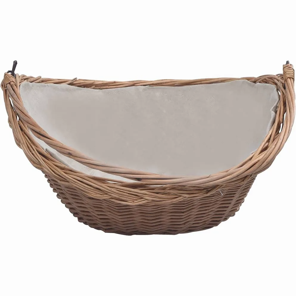 Cesta para leña resistente con asa de transporte, 57 × 46 × 52 cm, mimbre marrón, ideal para guardar leña en estilo rústico rústico, versátil como cesto para la ropa