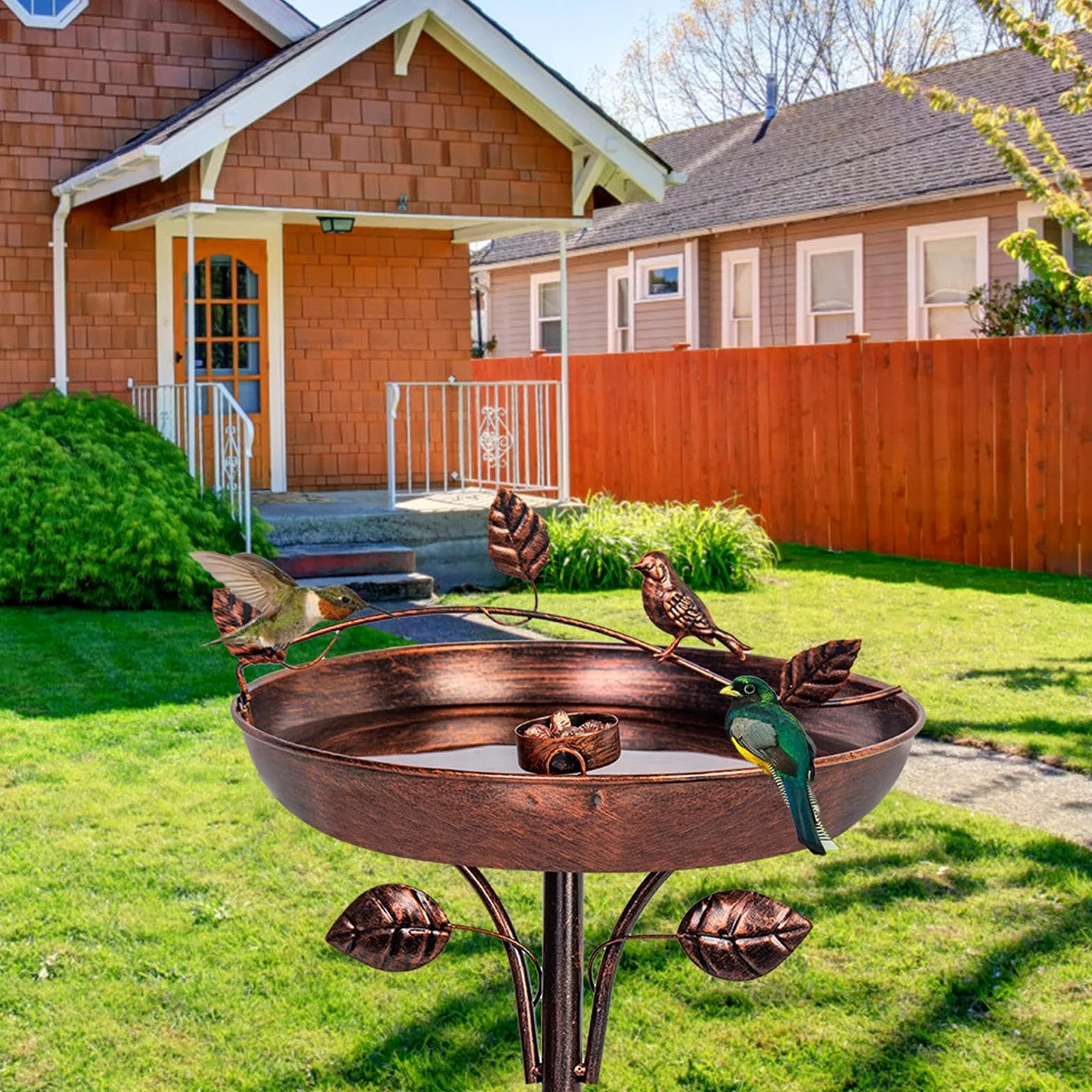 Baño Para Pájaros | Fuente Para Pájaros De Jardín De Metal Vintage De 41 Pulgadas De Alto | Bañera Con Clavija De Base De 5 Puntos | Ideal Para Jardín, Patio, Balcón, Parterre, Patio, Césped, Parque D
