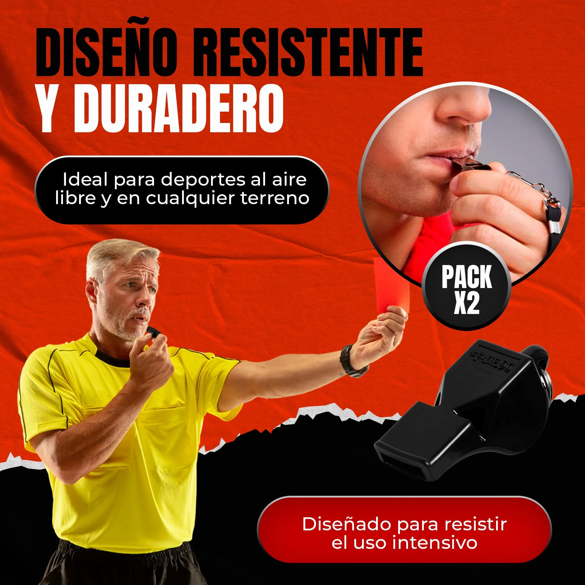 Maban Silbato Arbitro Profesional Pack 2 Silbatos 2 Agarres Cuerda Futbol Baloncesto Deportivo