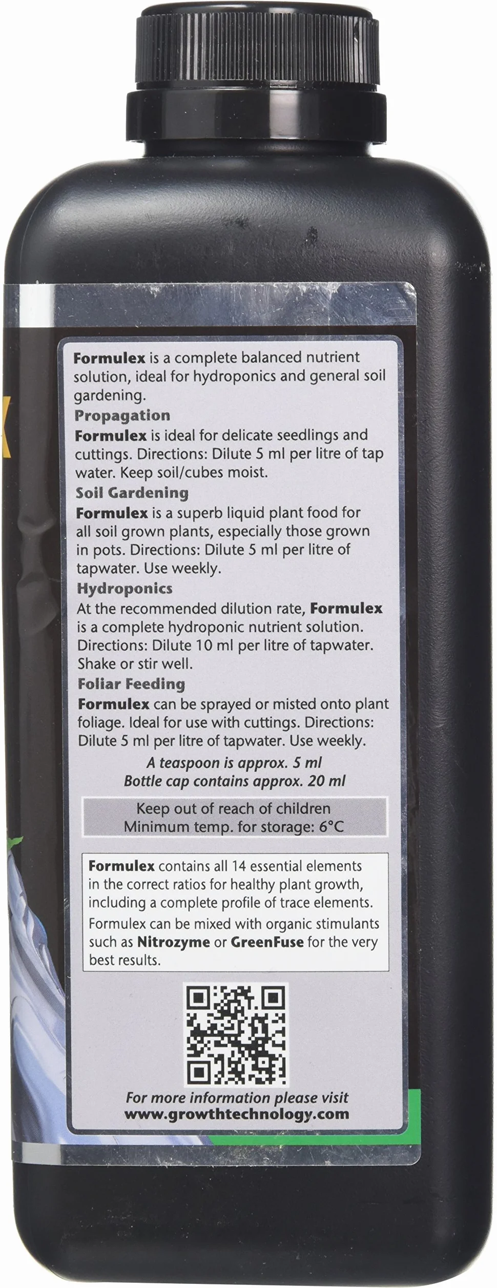 Growth Technology 05-210-006 Formulex, 1 L, Negro, 5.5 x 5.5 x 16 cm