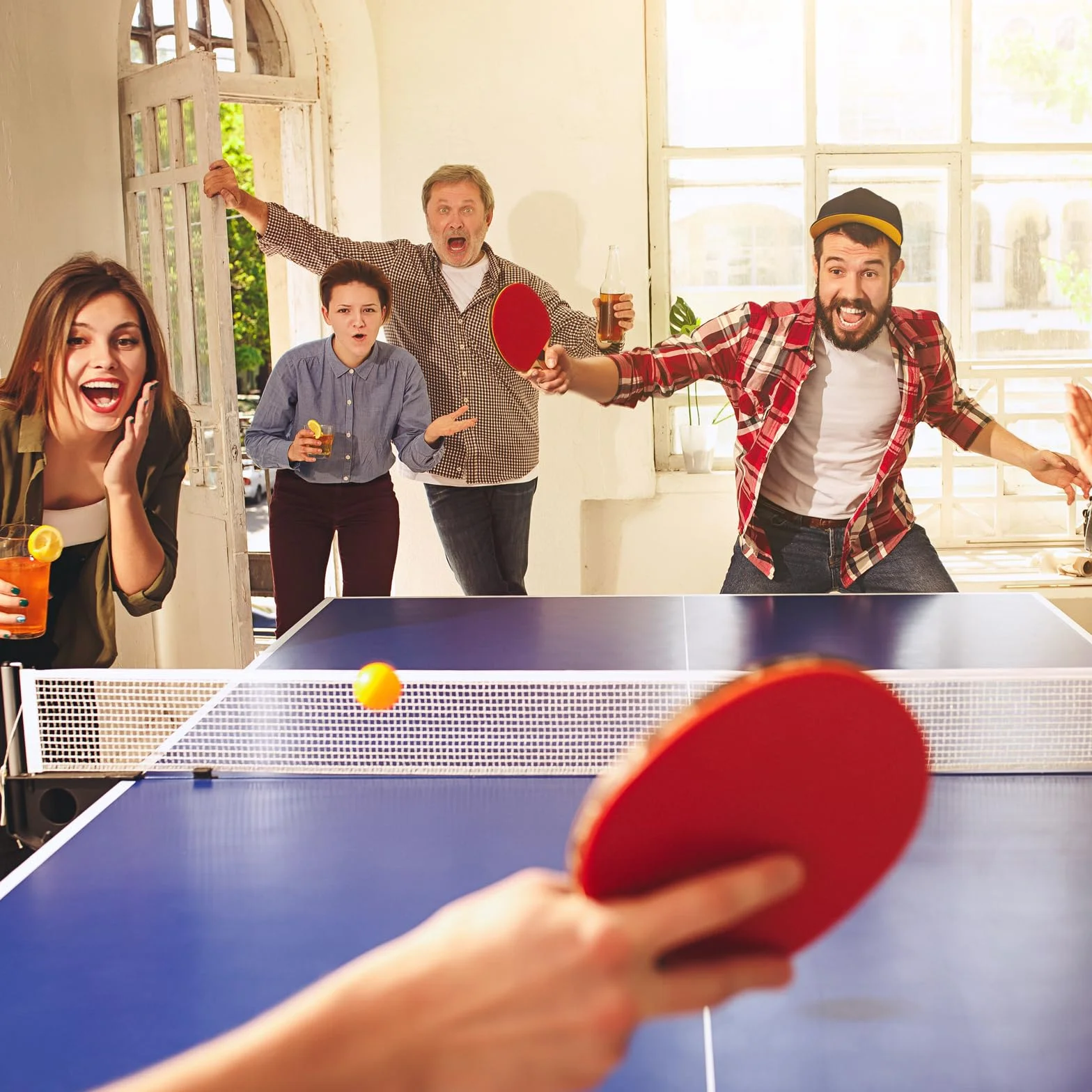 PATIKIL 6 Pies Plegable Mesa Tenis Red y Poste Juego Portátil Ping-Pong Malla Red Ajustable Poste hasta 2,75 Pulgadas Negro Azul