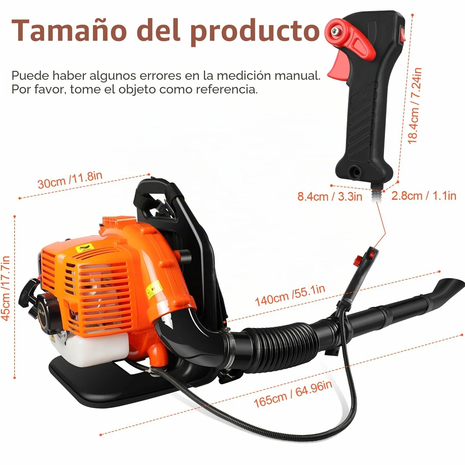 LabTEC Soplador de hojas a gas de 2 tiempos, soplador de hojas de mochila de gasolina de 43 cc, soplador de jardín inalámbrico de velocidad ajustada para limpiar patios, hojas, corte de hierba