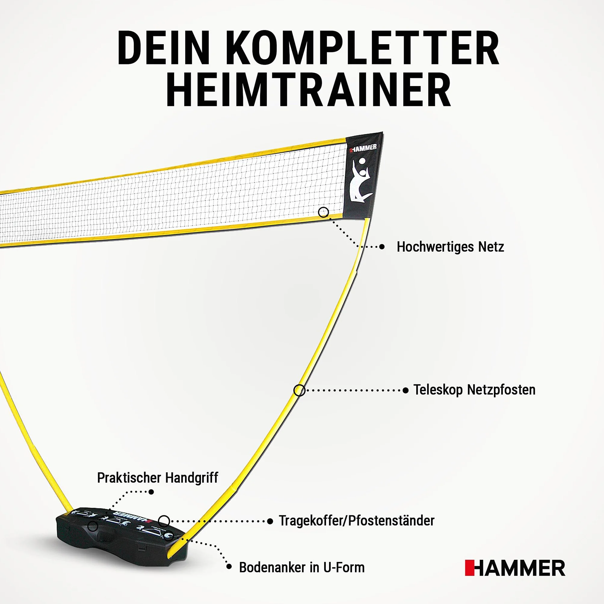 Hammer Set de Red 3 en 1 - Red Móvil de Voleibol, Bádminton y Tenis