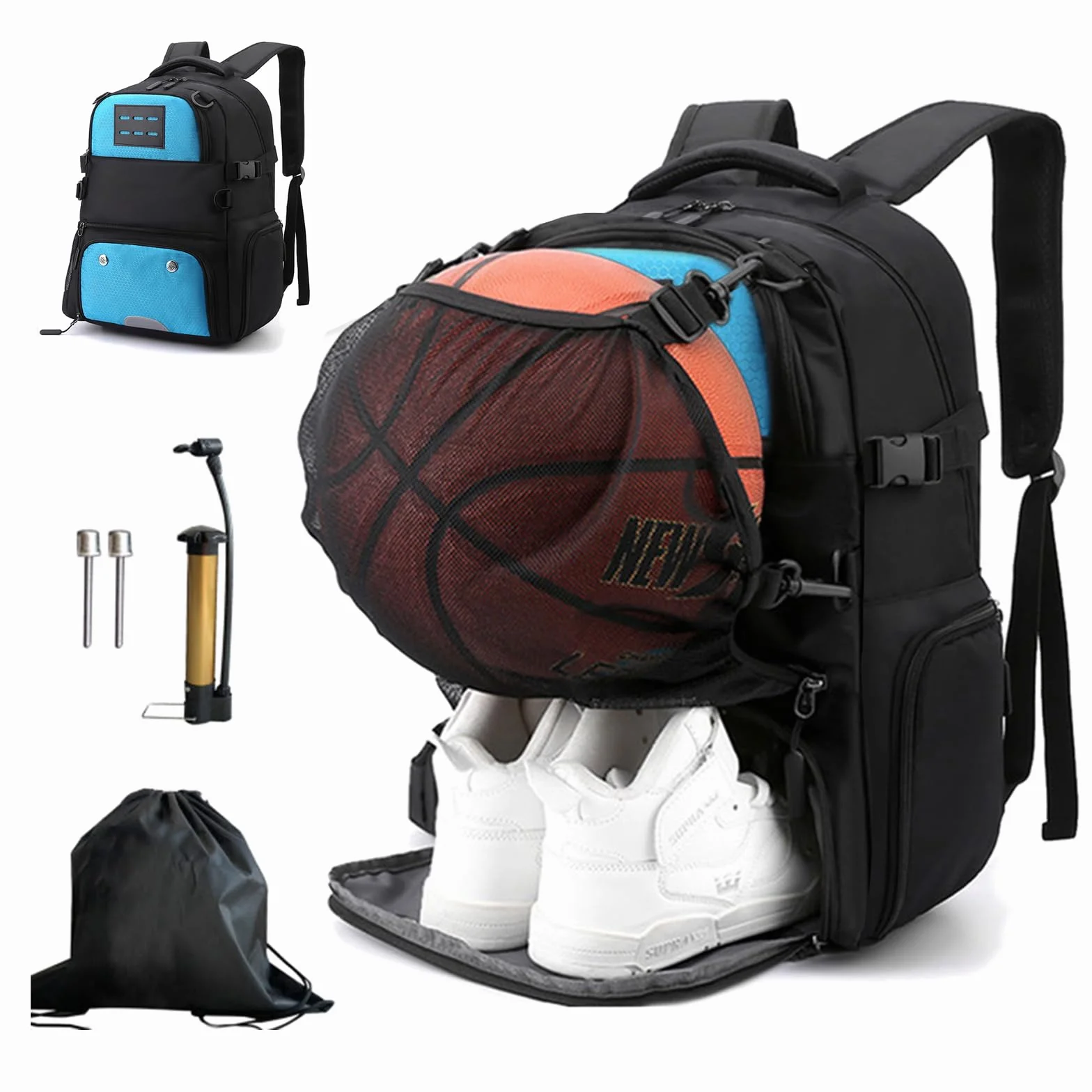 Aisny Bolsa de Baloncesto 30x20x49cm Mochila de Fútbol con Compartimiento para Balones y Zapatos