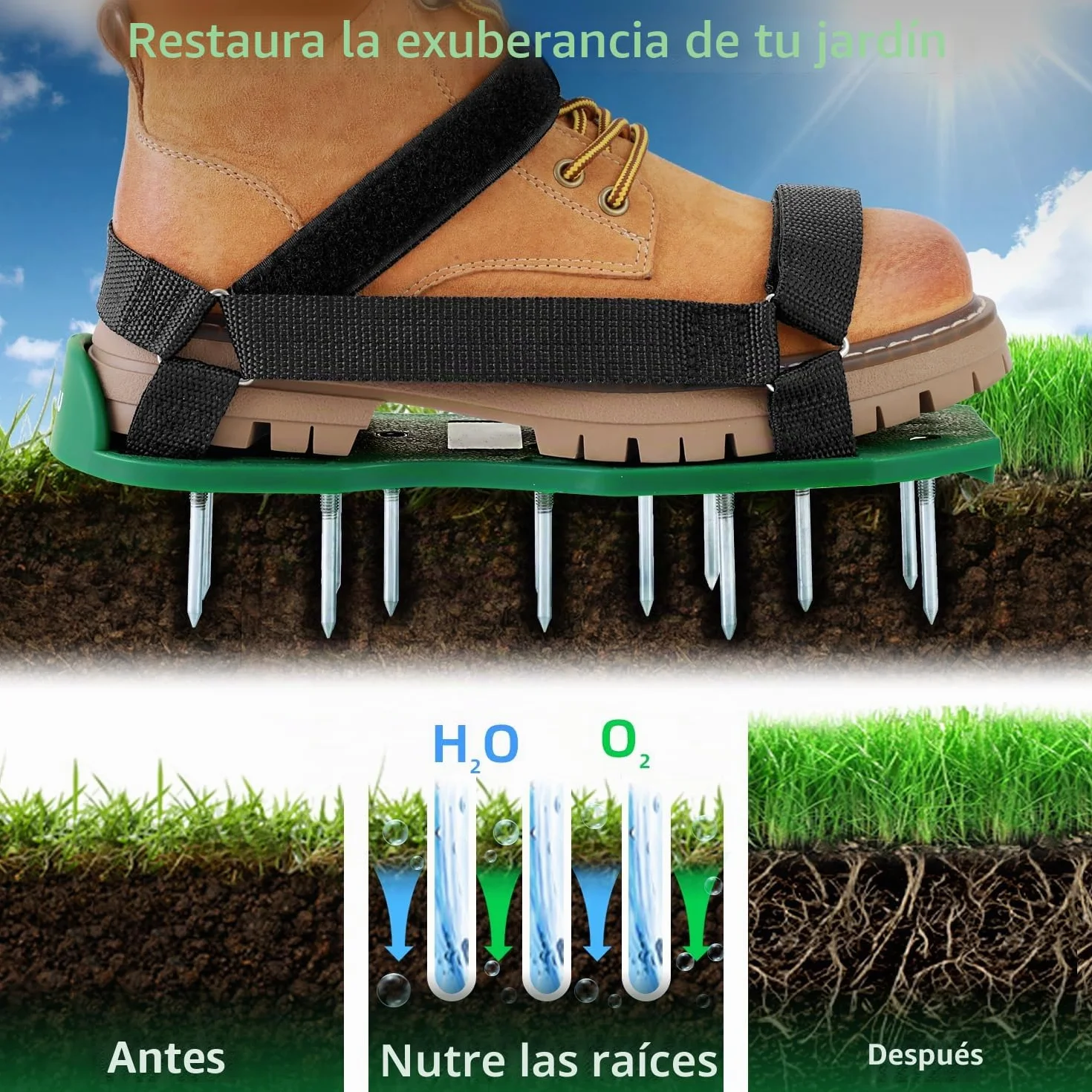 Ohuhu Zapatos Aerador de Cesped Sin Instalación, Zapatos Jardín de Césped con Pala de Acero Inoxidable Sandalias Zapatos con Puntas, Talla Universal para Todos Los Zapatos