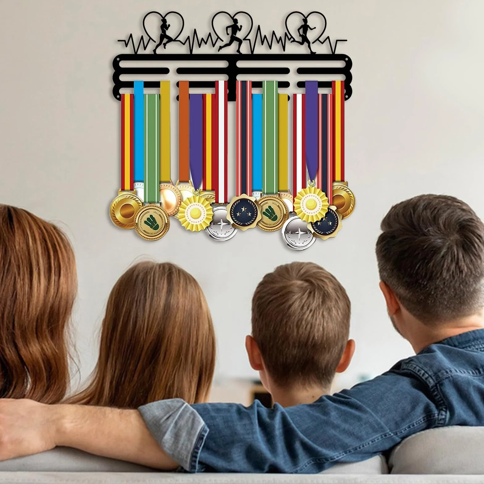SUPERDANT Running Medal Display Hanger for Men Women Marathon Medals Rack Holds 60 Medals Black