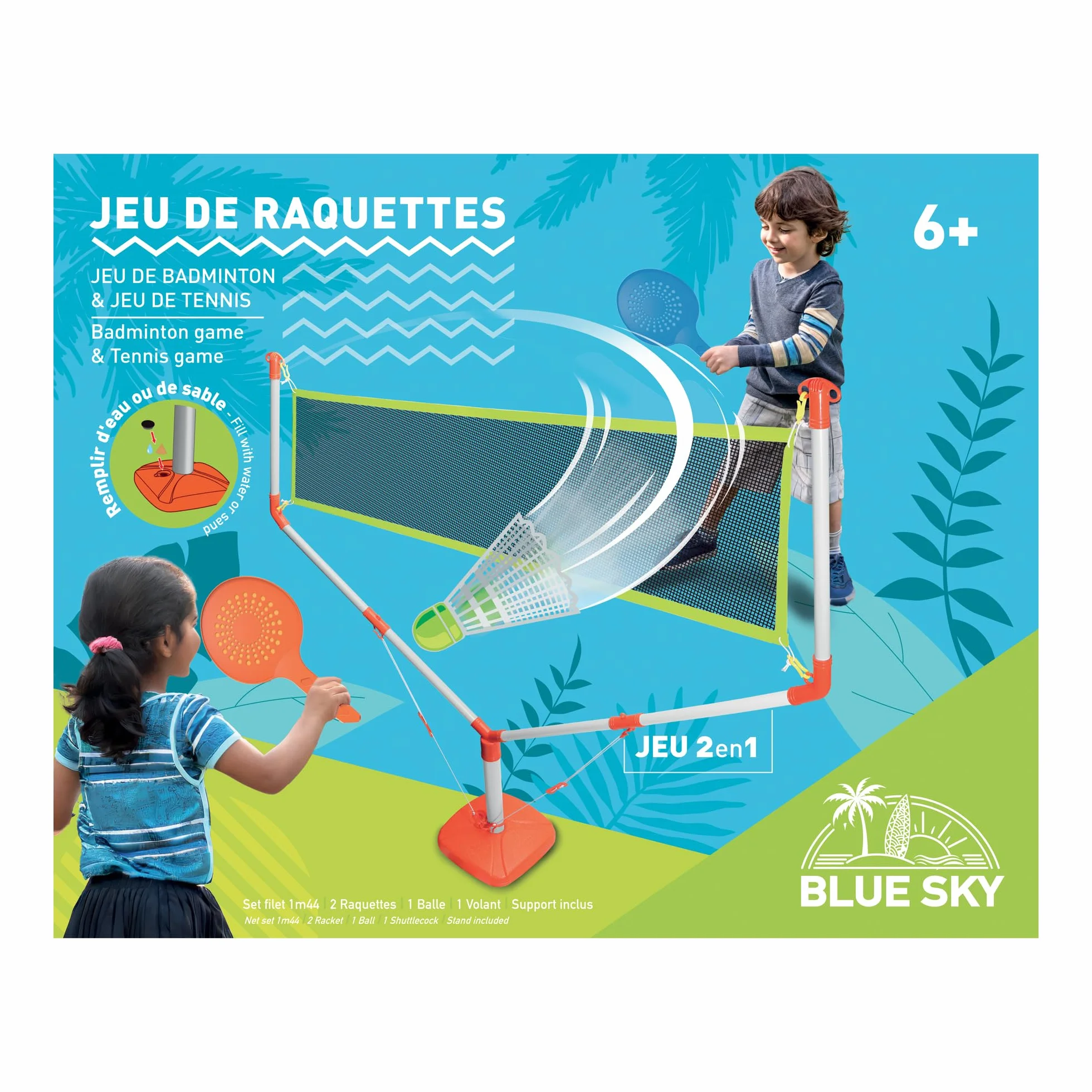 Juego de Raquetas 2 en 1 de Bádminton y Tenis al Aire Libre Multicolor 144 cm x 118 cm para Niños