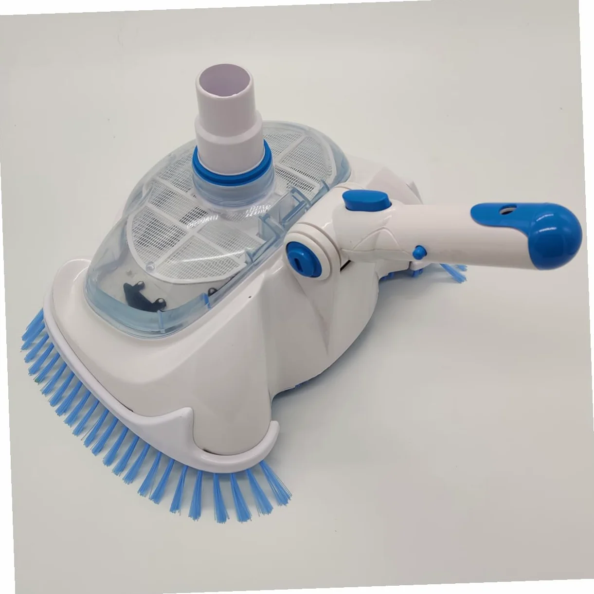 Cabezal de Aspiradora para Piscina con Cepillo de Cerdas Angulares y Cubierta Transparente Herramienta de Limpieza para Fondo y Paredes Compatible con Varilla Telescópica para
