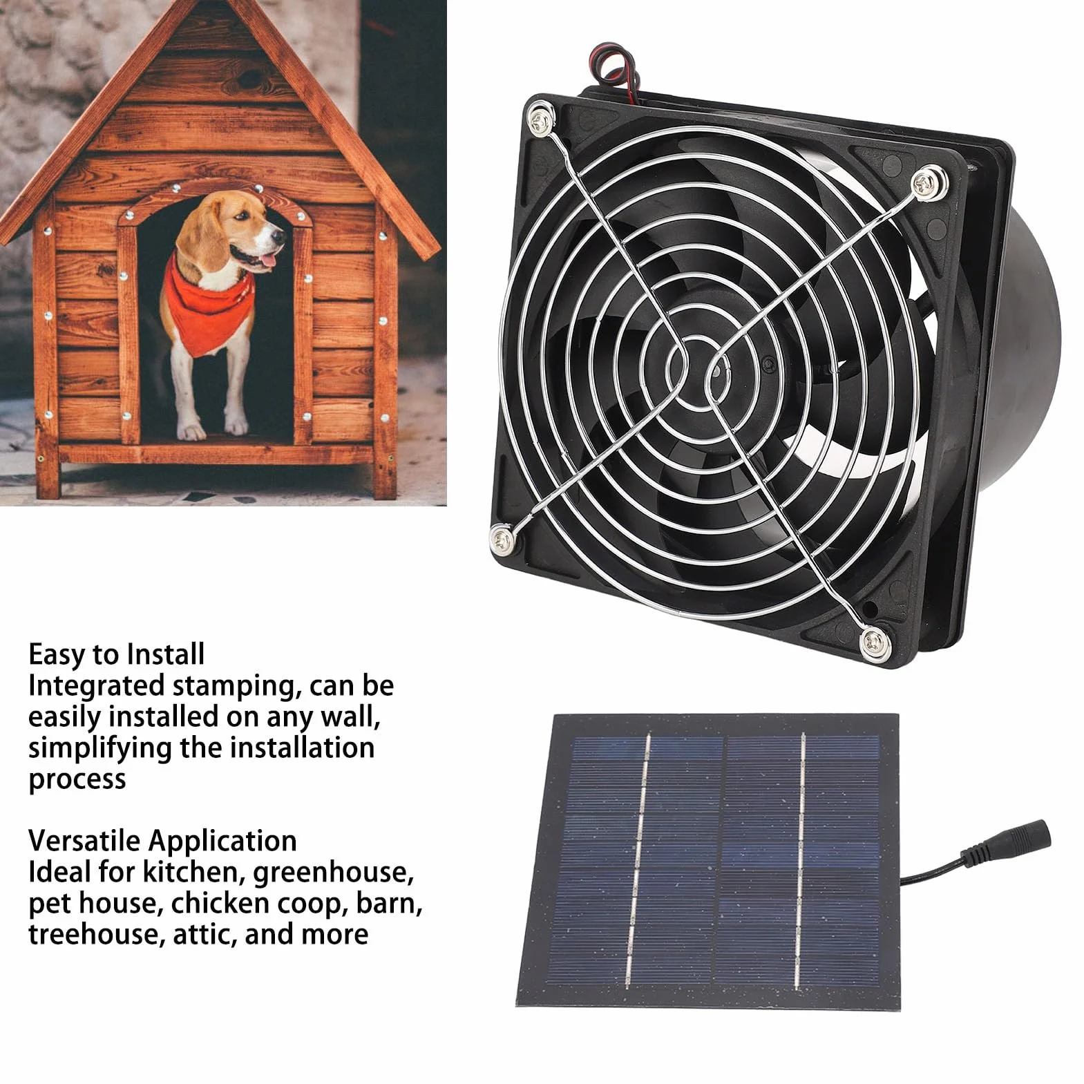 Extractor solar 50W, panel solar 5-12V, de ventilación para cocina, invernadero, casa de mascotas, gallinero y garaje.