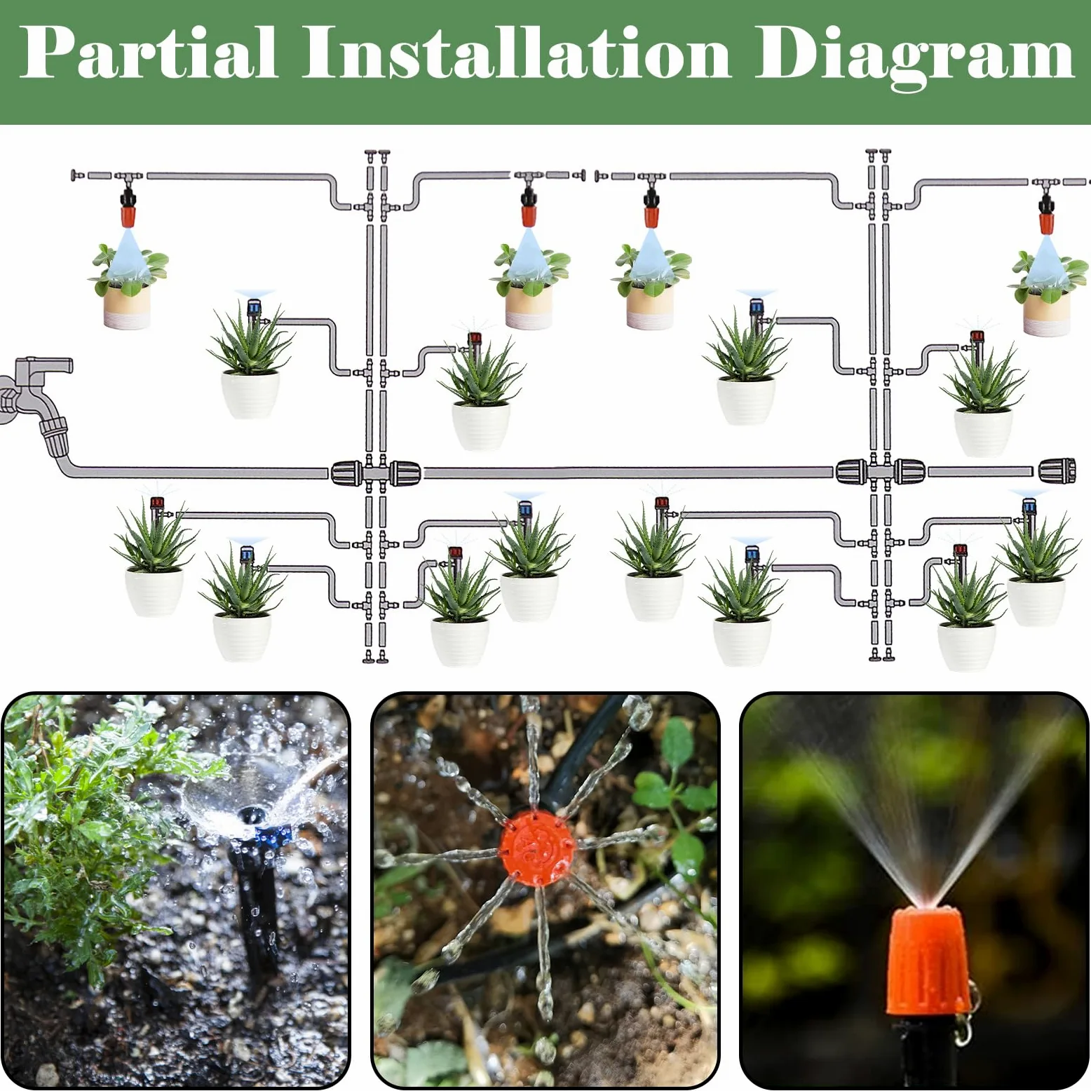 Sistema de riego por goteo de 200 pies + 40 pies, sistema de riego de jardín con tubo principal de 8/11 mm, tubo de riego de distribución de 4/7 mm y accesorios, sistema de riego para jardín,