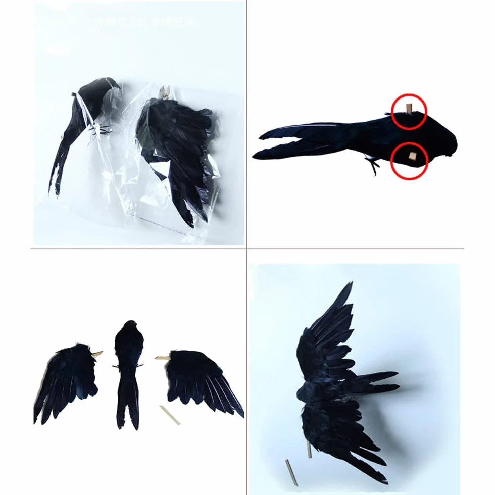 Halloween Negro Gran Cuervo Realista Hecho a Mano Emplumado Al Aire Libre Hogar Jardín Decoraciones Pájaros Fiesta Prop (15 cm)