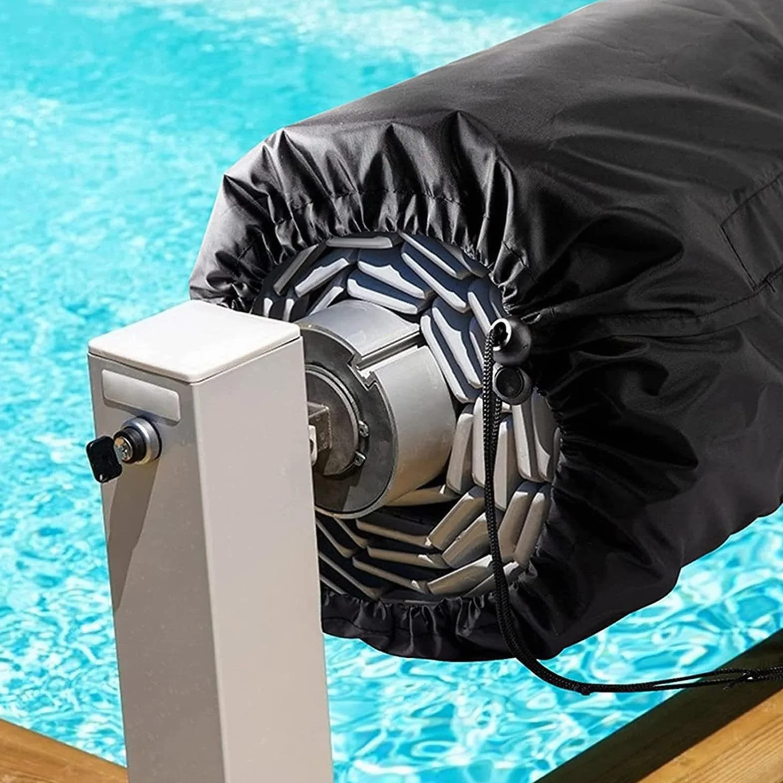 Cubierta para carrete de piscina – Escudo protector resistente, lona impermeable resistente a los rayos UV, correas ajustables fácil de montar | para bobina de cubierta solar para piscinas f