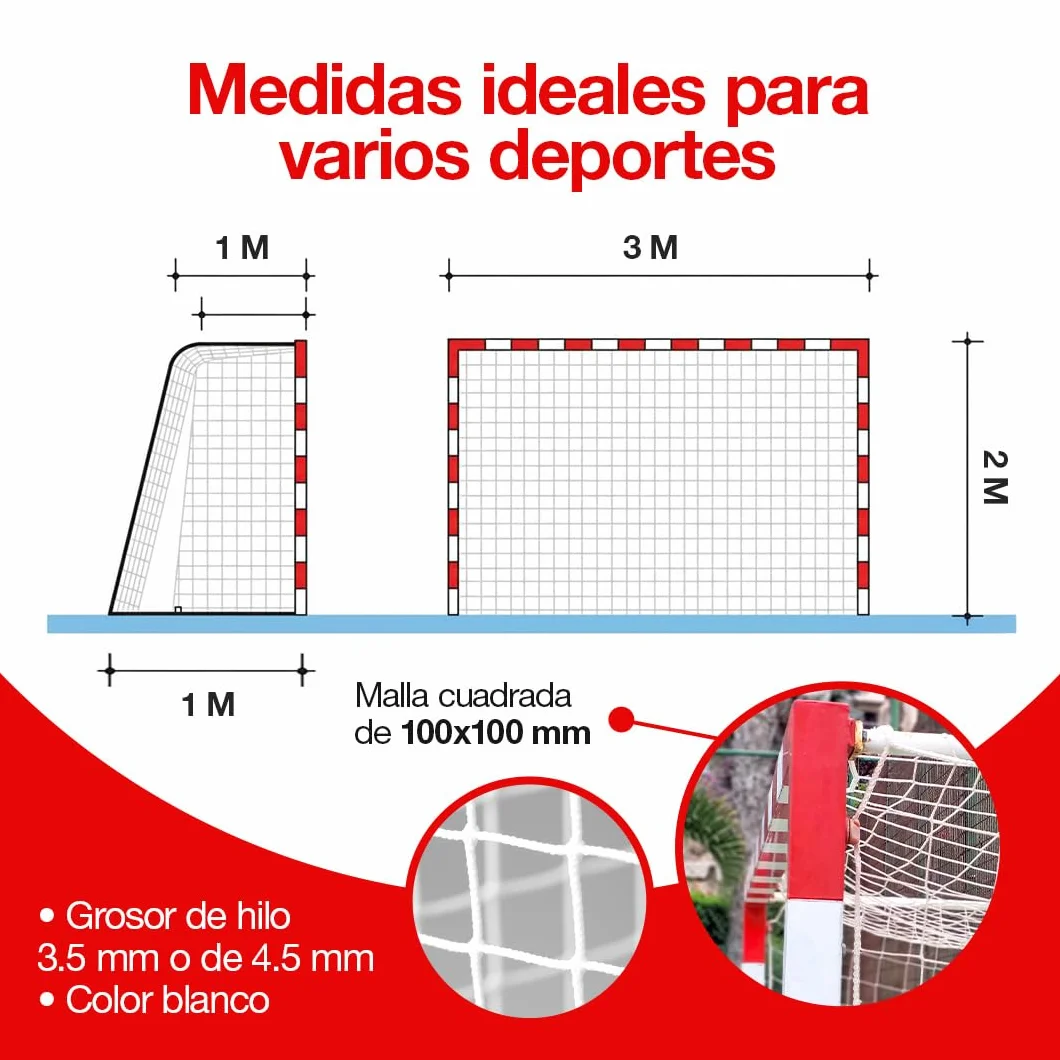 Red Porteria Futbol Pack 2 Unidades Redes 100x100mm Nylon Alta Resistencia Deportivas Balonmano Fútbol Sala Exterior Interior