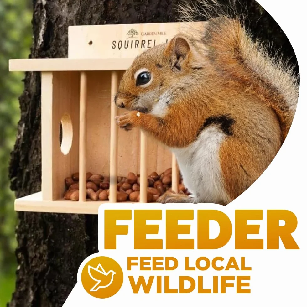 Garden Mile Comedero de ardillas y comedero para pájaros, mesa de picnic grande de madera, estación de alimentación duradera para vida silvestre al aire libre, adorno de jardín para pájaros y ardillas
