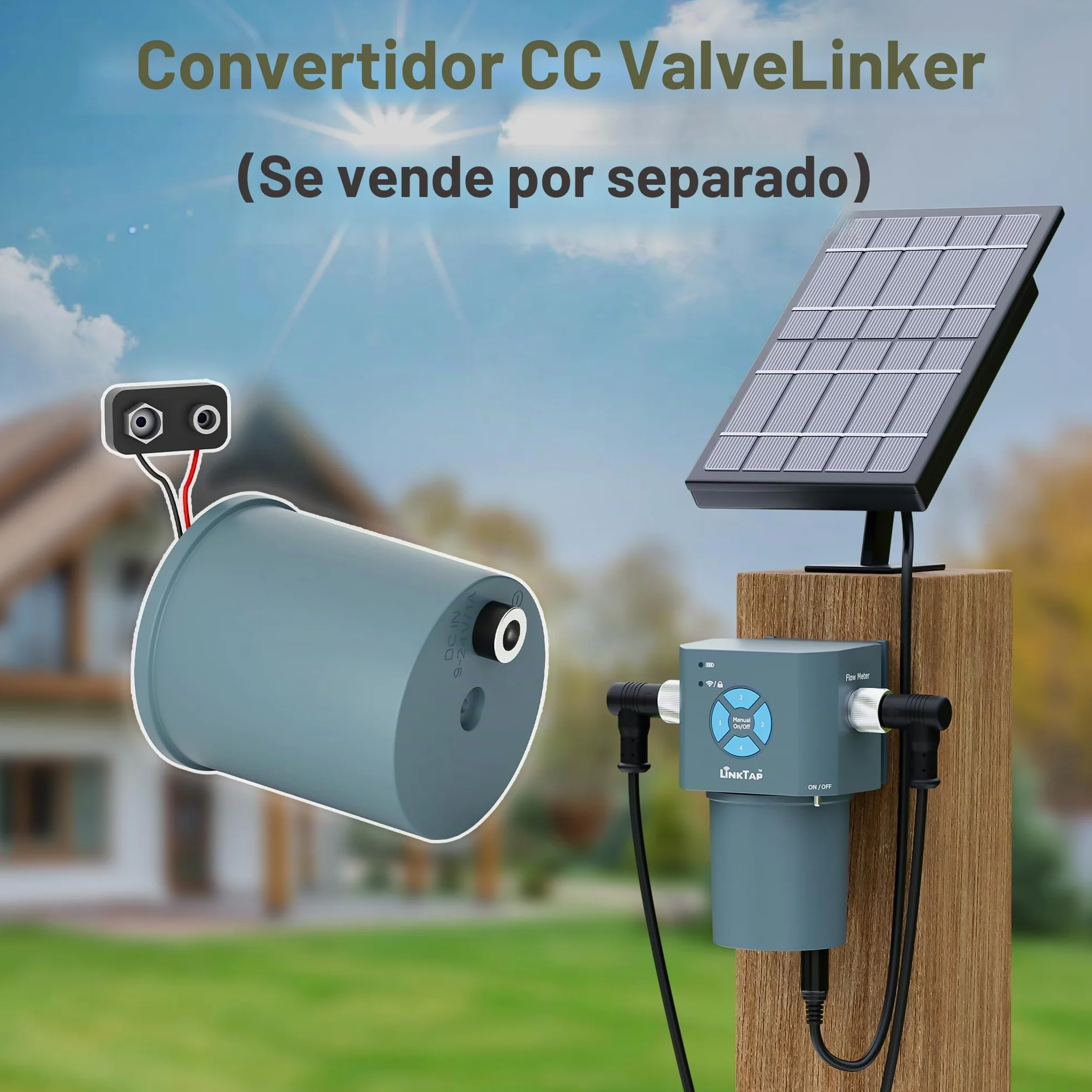 LinkTap Q1 Programador de Riego 4 Salidas y Gateway, 4 Caudalímetros, IP66 | Temporizador 4 Zonas Independientes, Riego Clima/Volumen/Tiempo, Detección Fallos y Fugas, Alimentación Flex, Anti-Helada