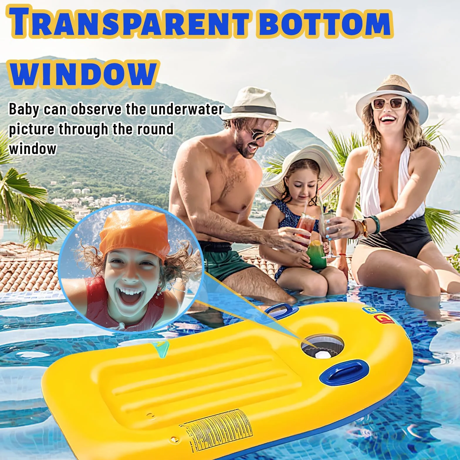Bodyboard Hinchable con Asas y Ojo de Buey 110x48cm para Playa Piscina