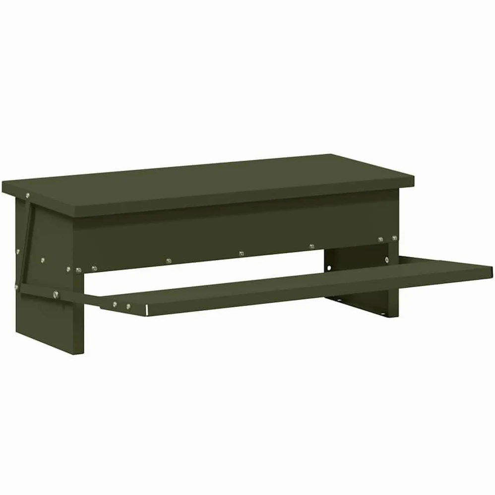 Comedero para patadas de pollo de acero laminado en frío, color verde oliva, 48,5 x 39,5 x 19 cm, capacidad de 5 kg, resistente a la intemperie, para interior y exterior, comedero automático